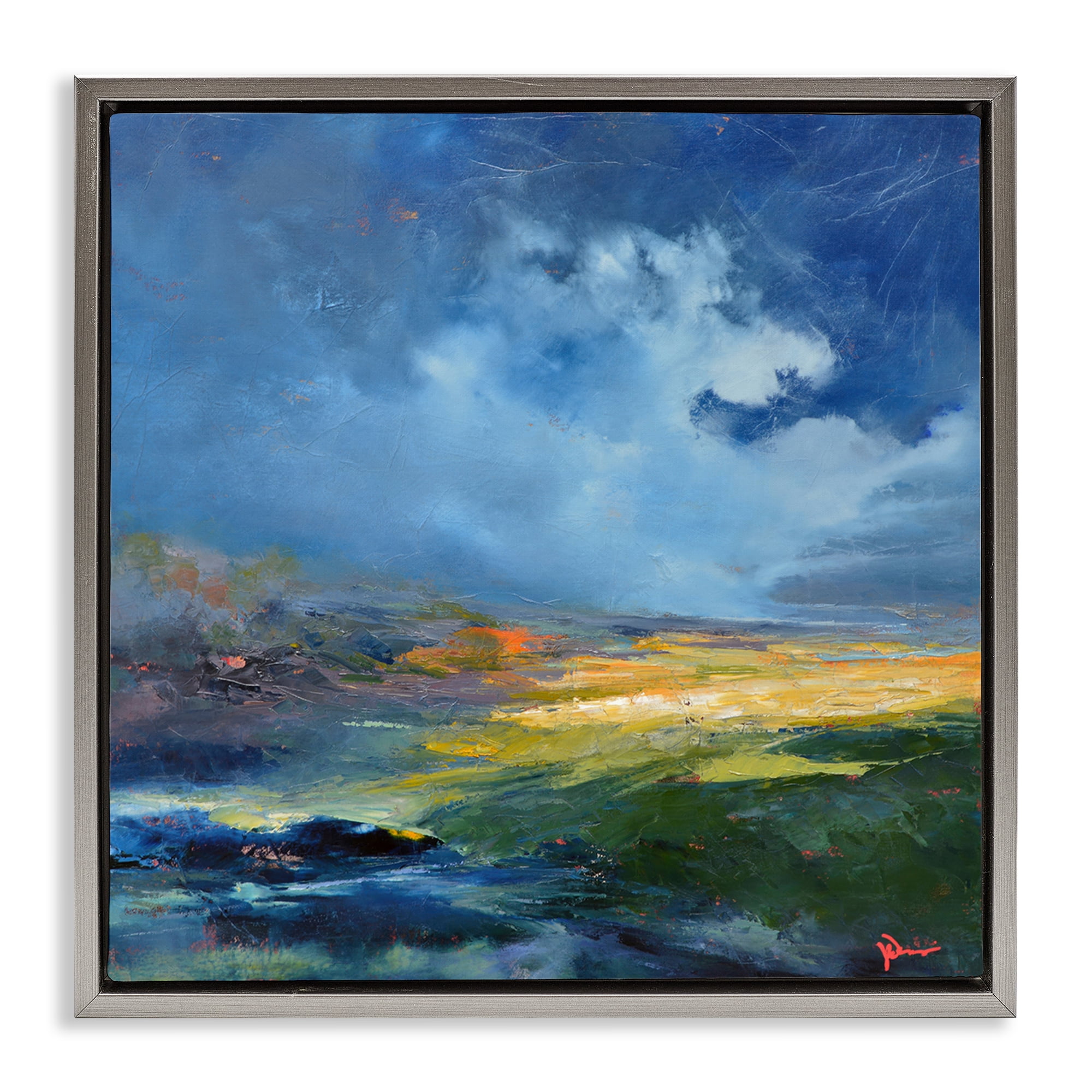 Stupell Industries Stormy Abstract Landscape Landscape & Nature Painting Gray Floater Framed Canvas Art Print Wall Art, 18 x 18
