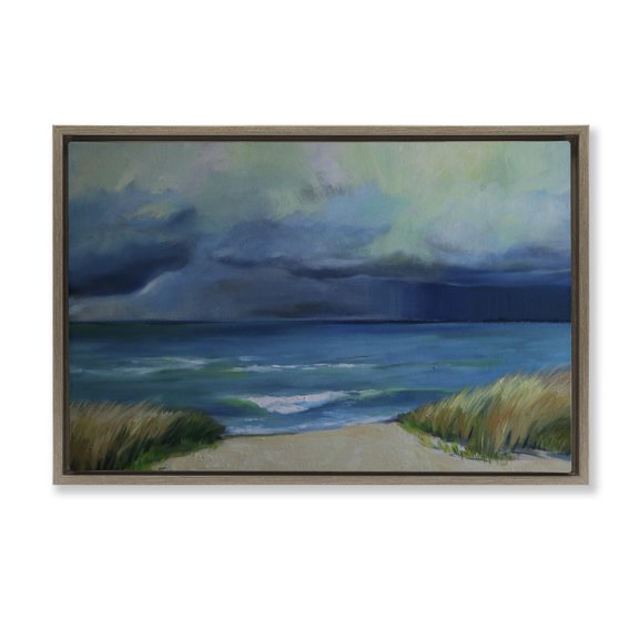 Stupell Industries Stormy Beach Seascape Brown Framed Floater Canvas Wall Art design by Violeta Vollmer, 21 x 31