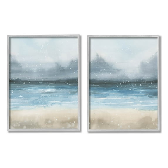Stupell Industries Stormy Coastal Ocean Waves Graphic Art Gray Framed Art Print Wall Art, Set of 2, Design by Grace Popp