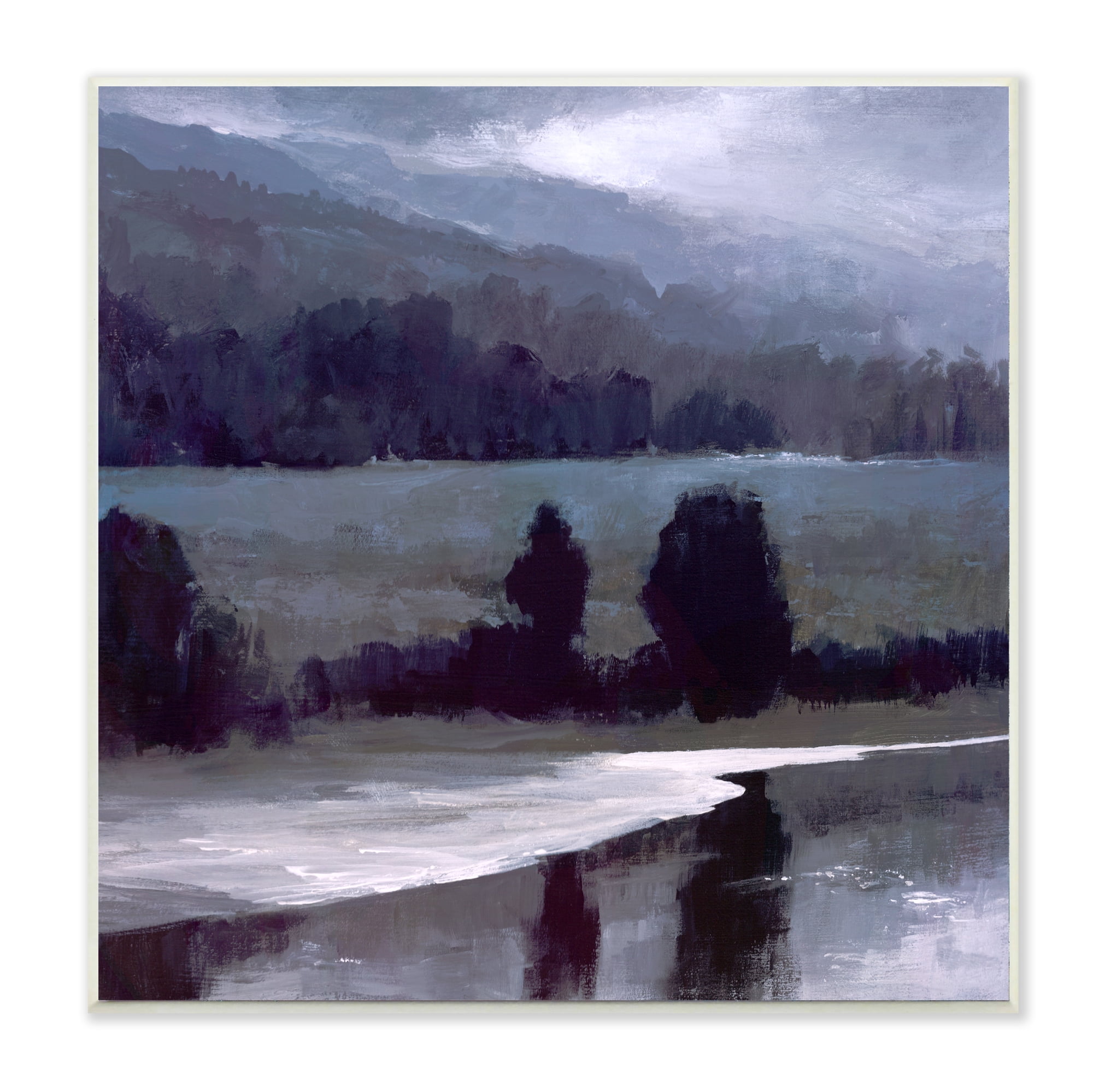 Stupell Industries Stormy Countryside Lake Landscape Dark Blue Green Wall Plaque, 12 x 12, Design by Sheila Finch