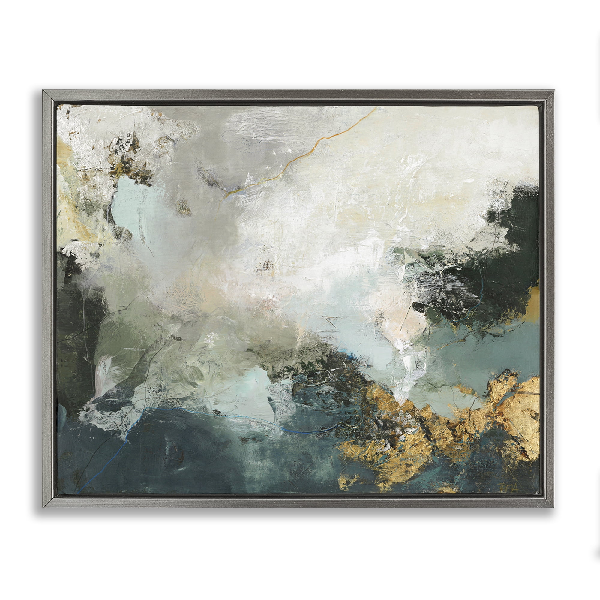Stupell Industries Stormy Dark Abstraction Abstract Painting Gray Floater Framed Canvas Art Print Wall Art, 31 x 25