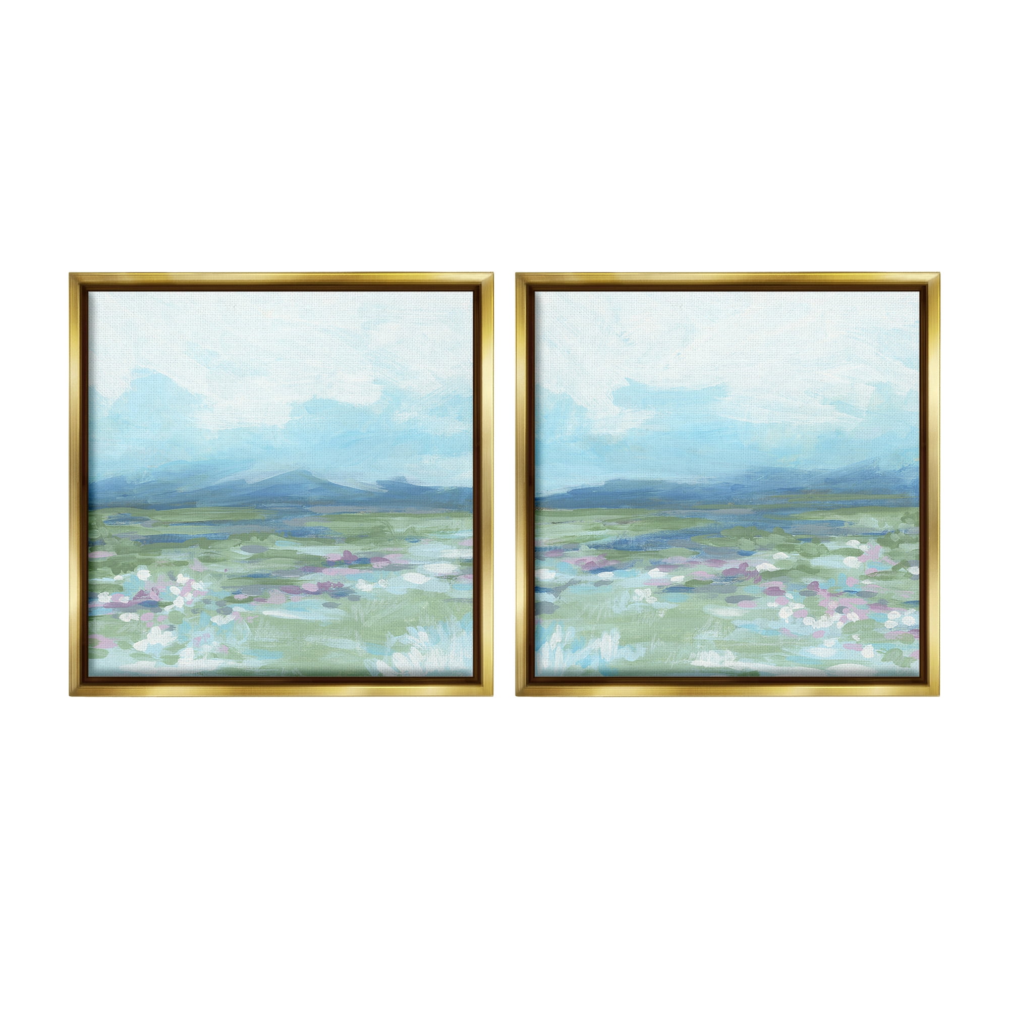 Stupell Industries Stormy Mountain Landscape Landscape Painting Gold Floater Framed Canvas Art Print Wall Art, 18 x 18, Set of 2