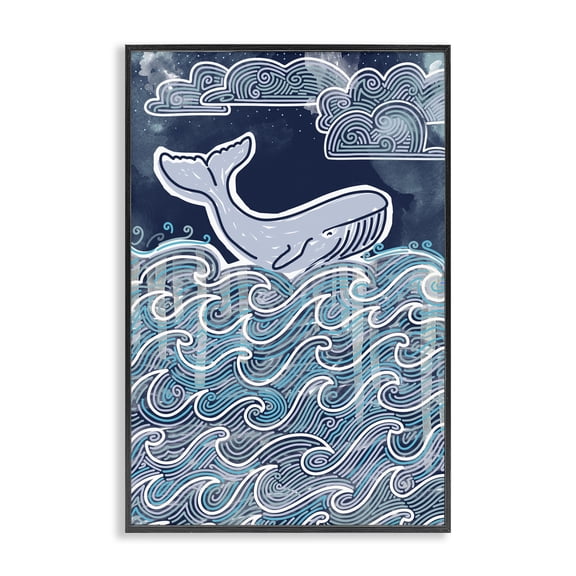 Stupell Industries Stormy Ocean Waves Whale Black Framed Giclee Art, design by Connie Summers