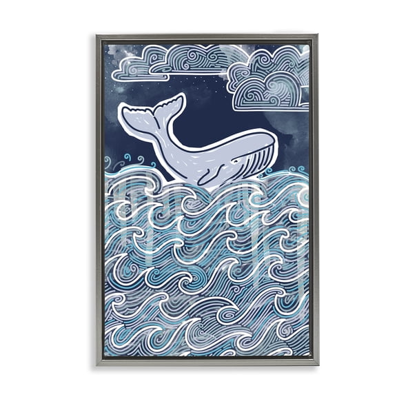 Stupell Industries Stormy Ocean Waves Whale Gray Framed Floater Canvas Wall Art, design by Connie Summers