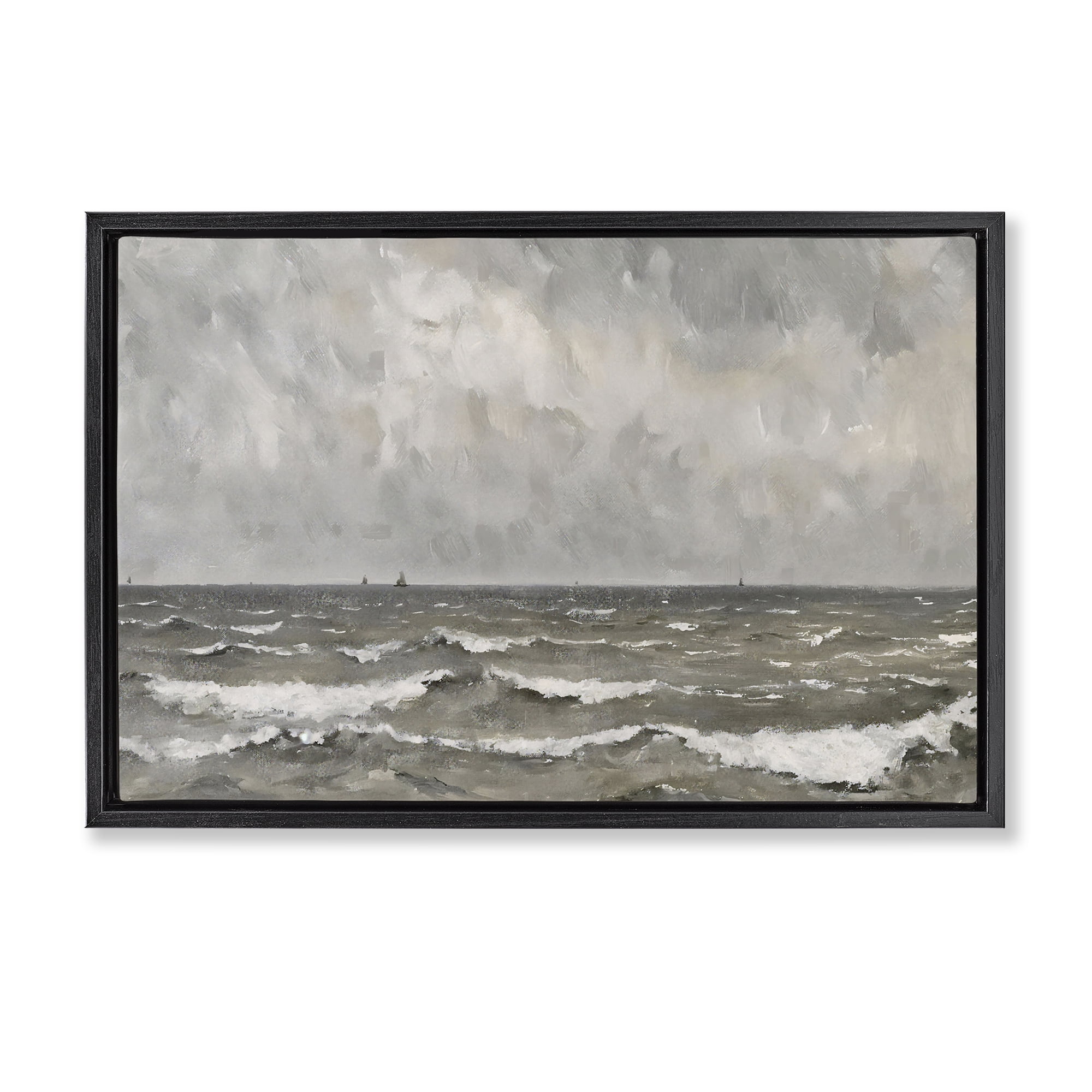 Stupell Industries Stormy Ripples at Sea Black Framed Floater Canvas Wall Art, design by Jacky Ngan