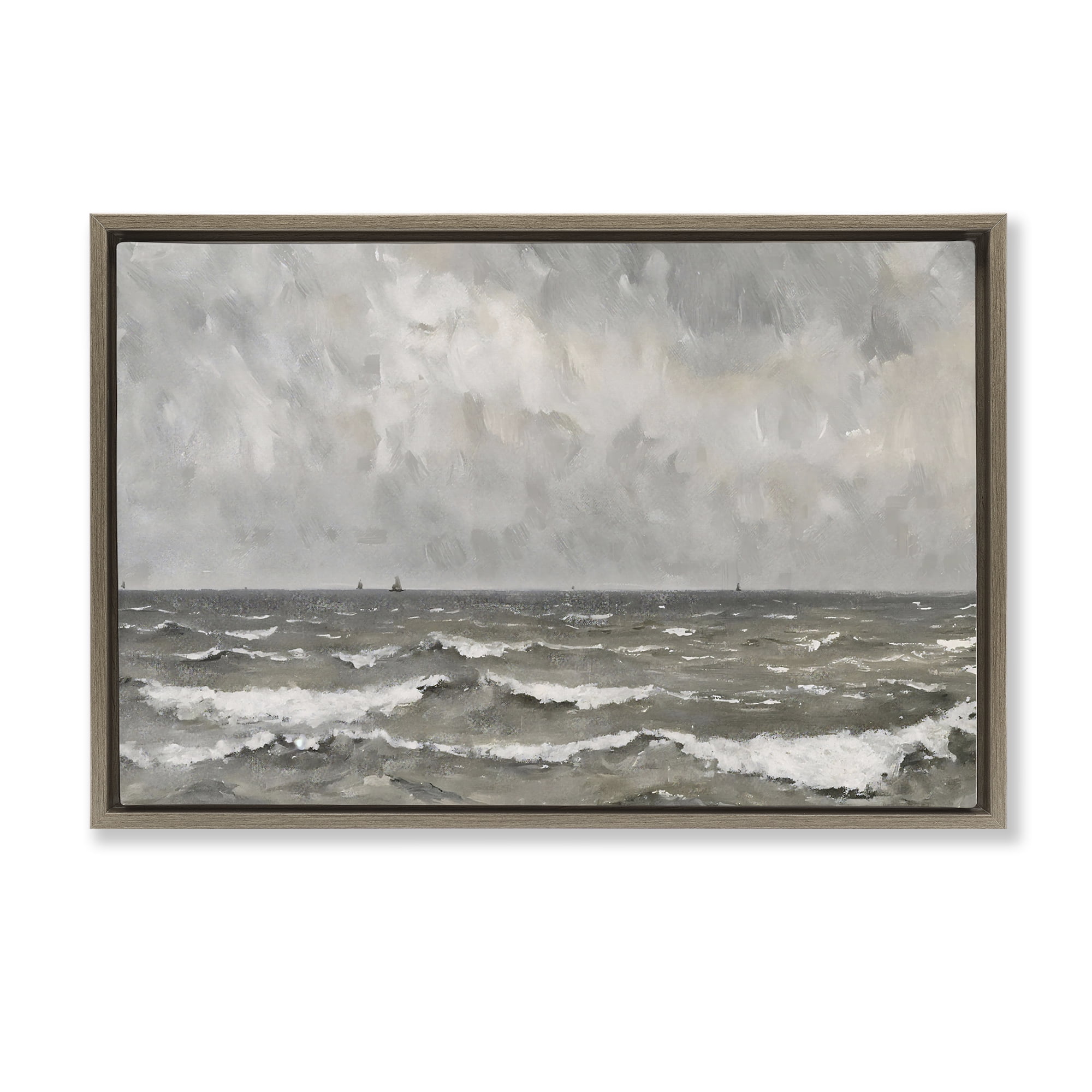Stupell Industries Stormy Ripples at Sea Brown Framed Floater Canvas Wall Art, design by Jacky Ngan