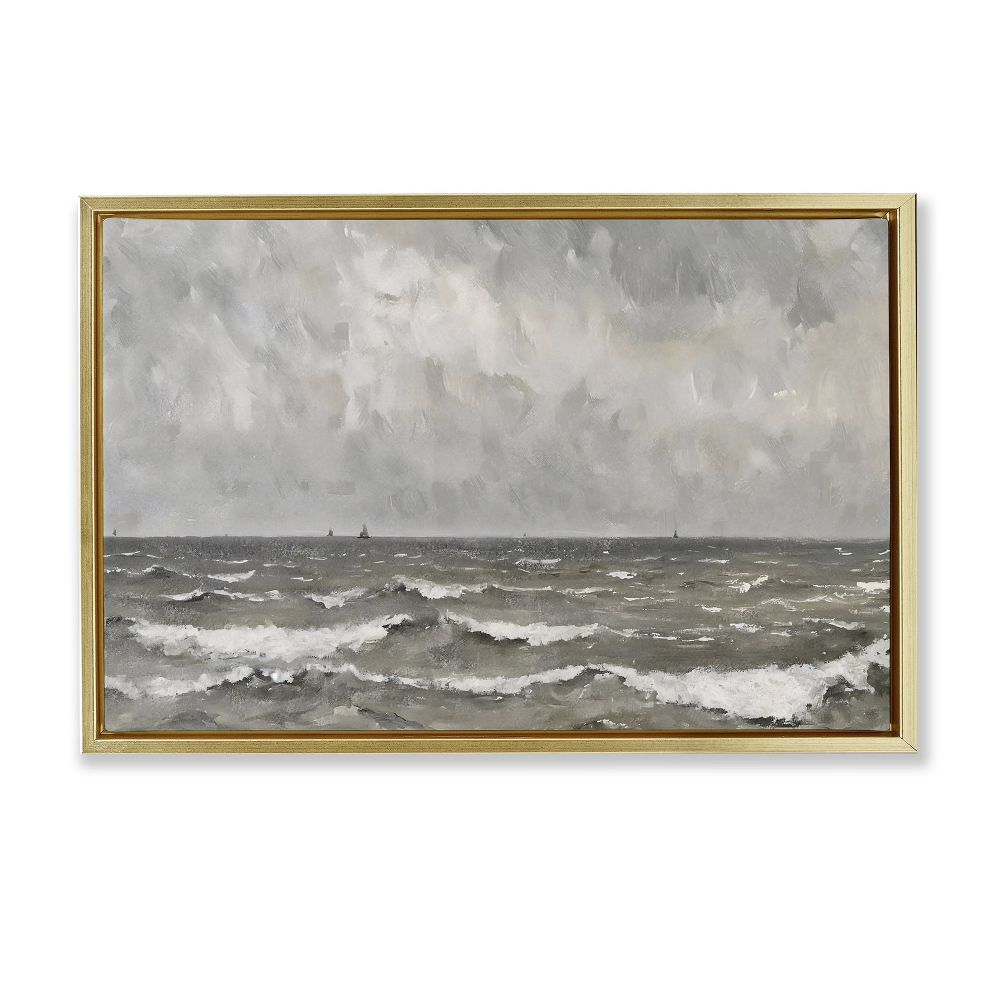 Stupell Industries Stormy Ripples at Sea Gold Framed Floater Canvas Wall Art, design by Jacky Ngan
