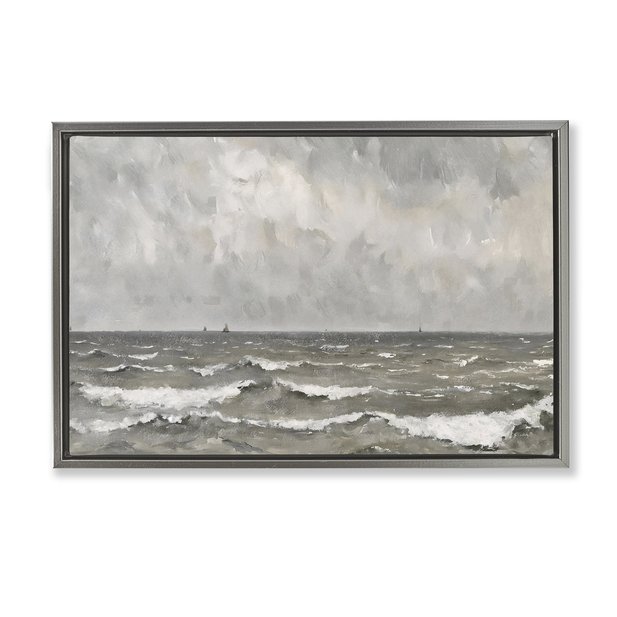 Stupell Industries Stormy Ripples at Sea Gray Framed Floater Canvas Wall Art, design by Jacky Ngan