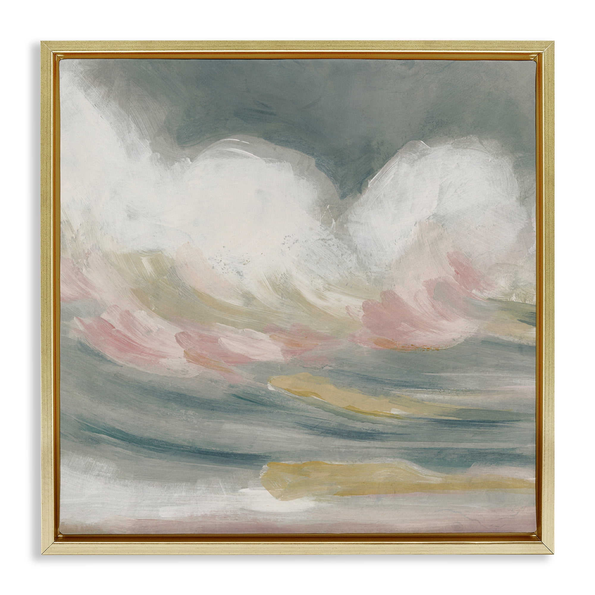 Stupell Industries Stormy Rolling Waves Landscape Painting Gold Floater Framed Canvas Art Print Wall Art, 18 x 18