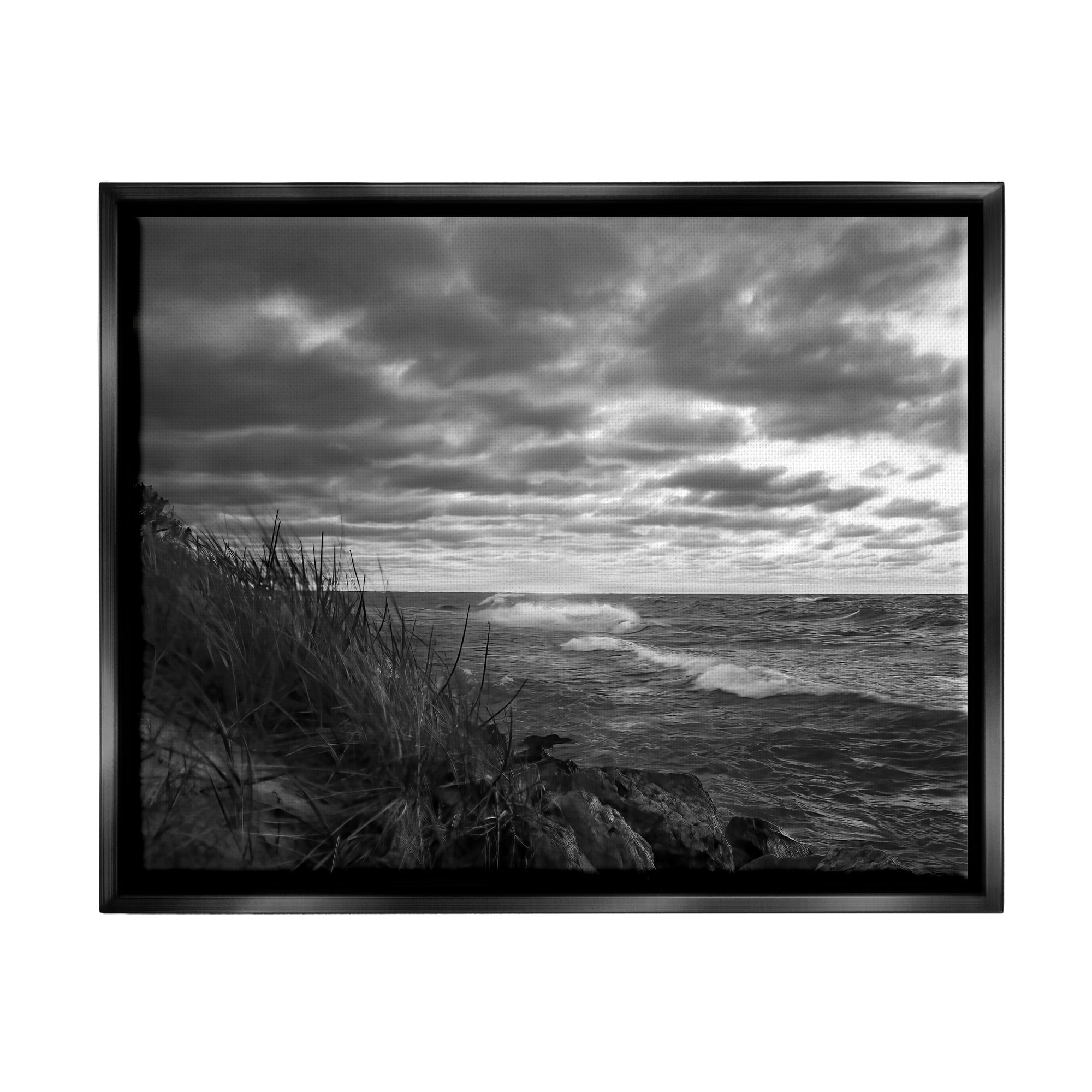 Stupell Industries Stormy Sea Photography Landscape Photography Black Floater Framed Canvas Art Print Wall Art, 31 x 25
