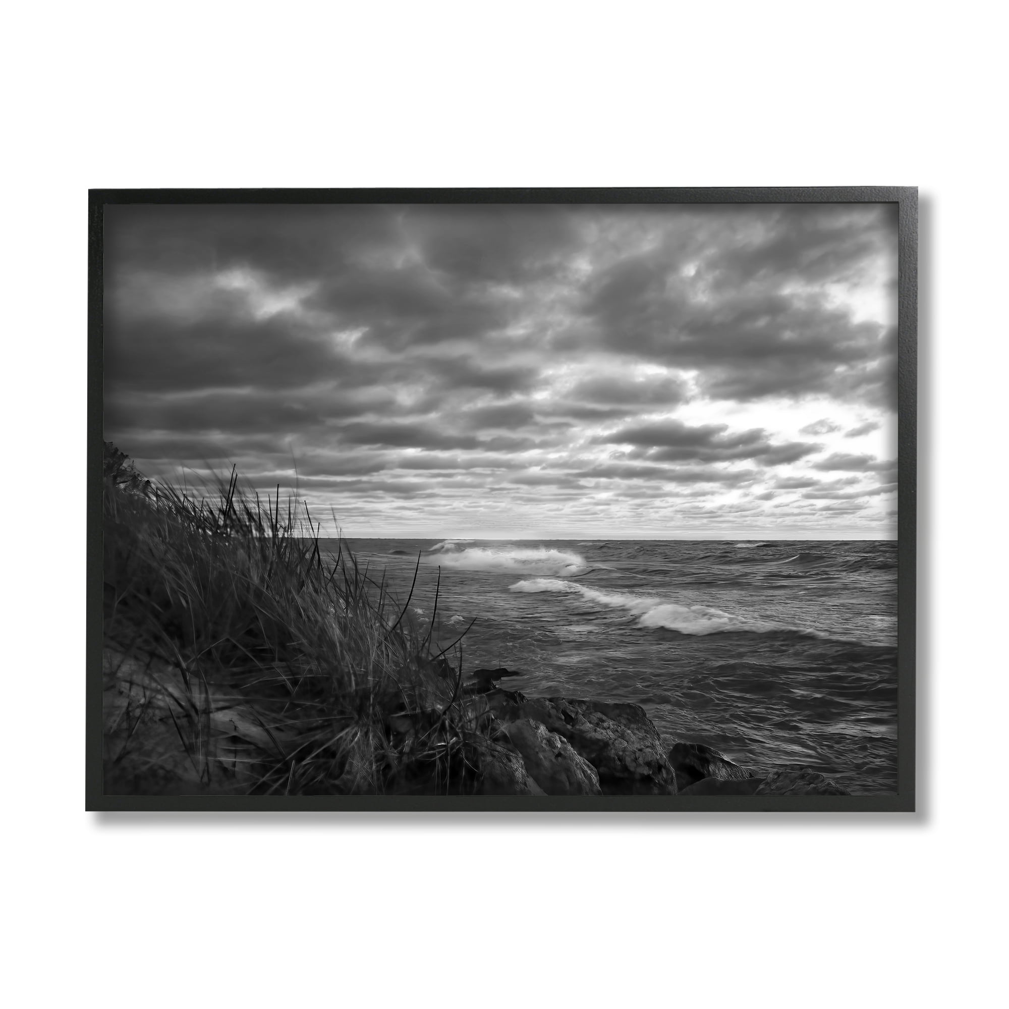 Stupell Industries Stormy Sea Photography Landscape Photography Black Framed Art Print Wall Art, 14 x 11