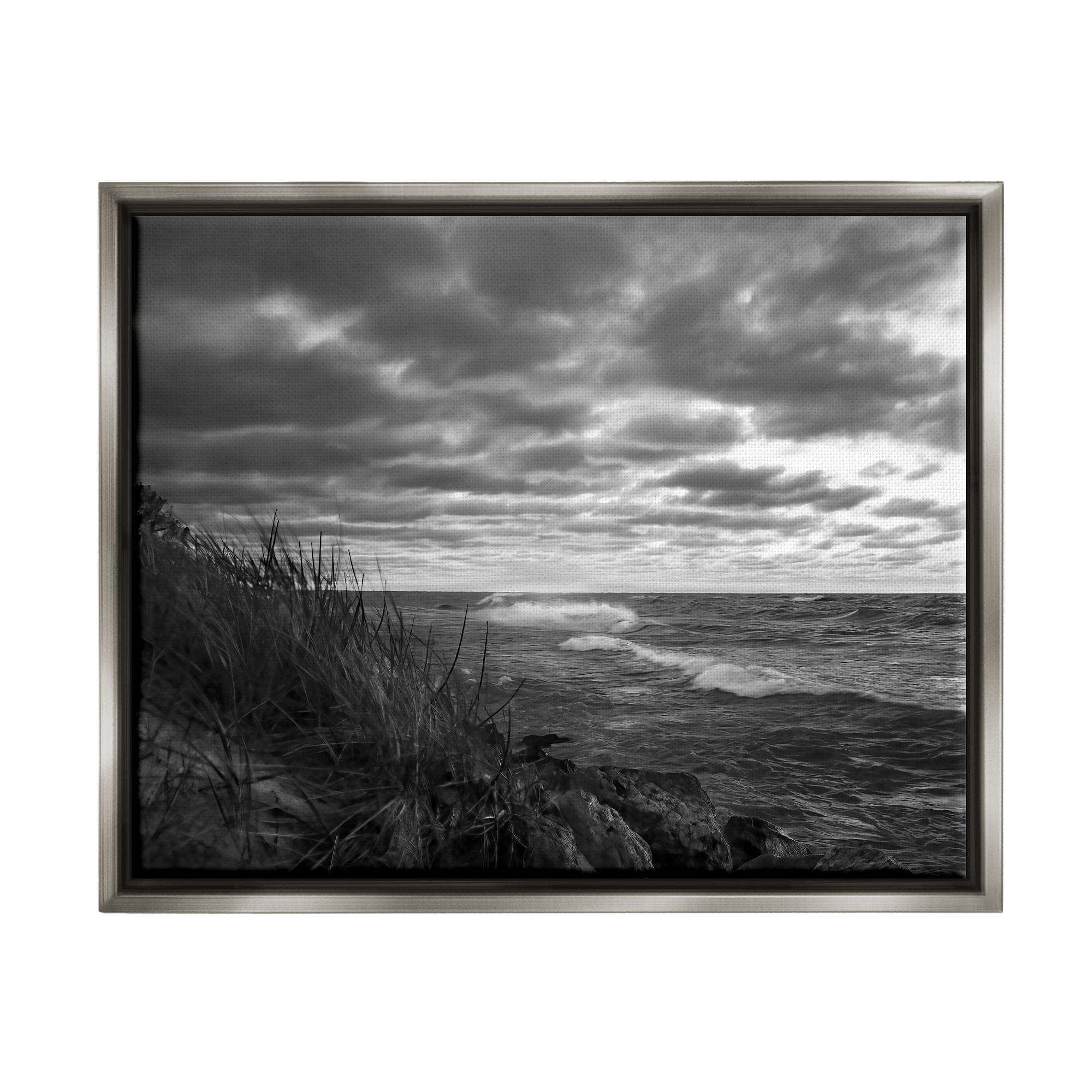 Stupell Industries Stormy Sea Photography Landscape Photography Gray Floater Framed Canvas Art Print Wall Art, 31 x 25