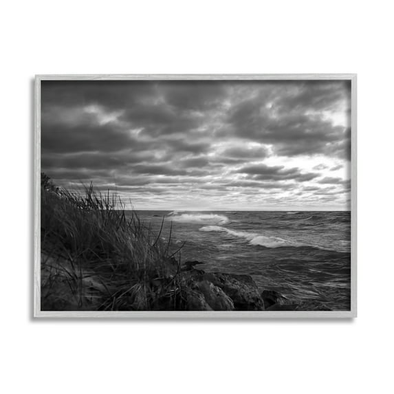 Stupell Industries Stormy Sea Photography Landscape Photography Gray Framed Art Print Wall Art, 20 x 16