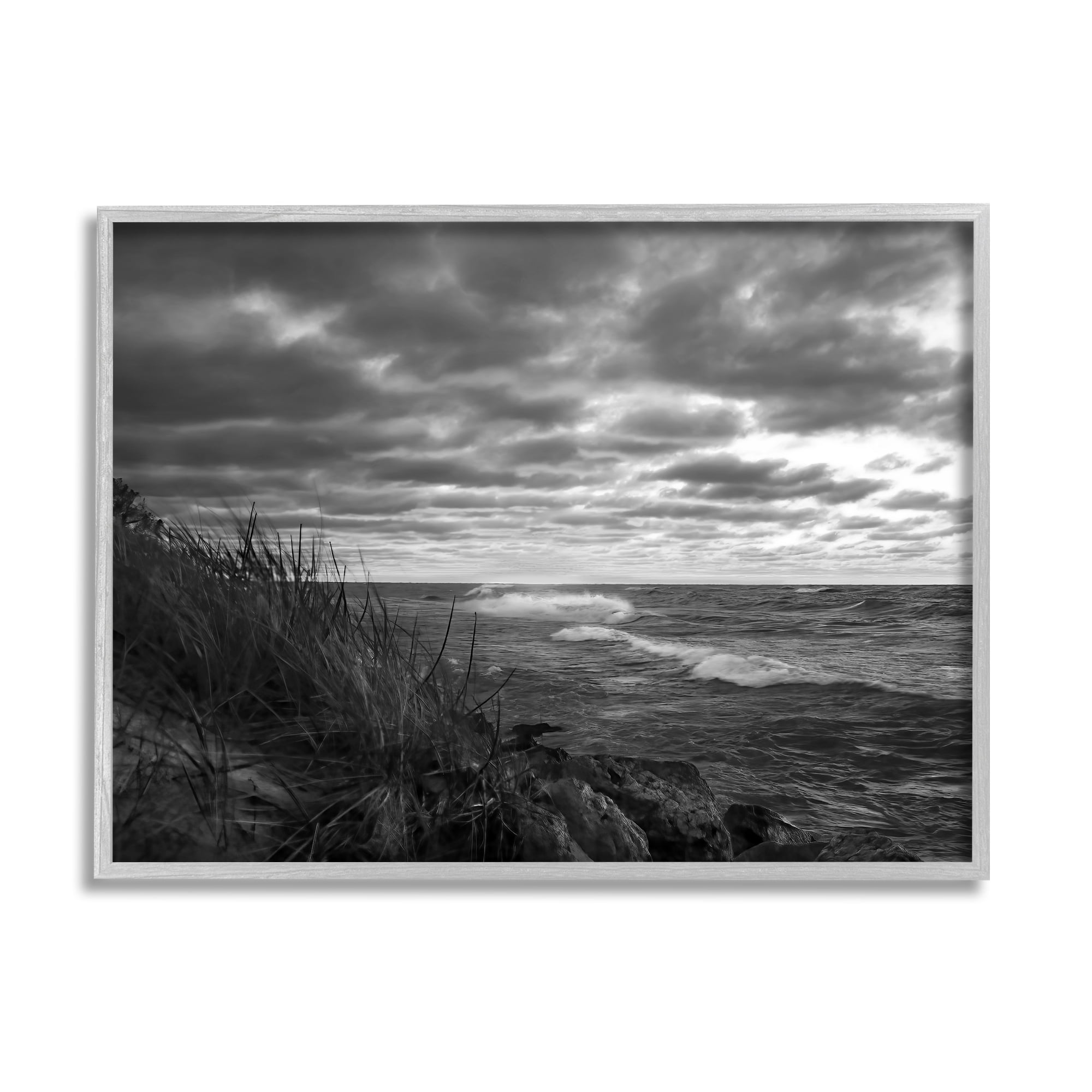Stupell Industries Stormy Sea Photography Landscape Photography Gray Framed Art Print Wall Art, 30 x 24