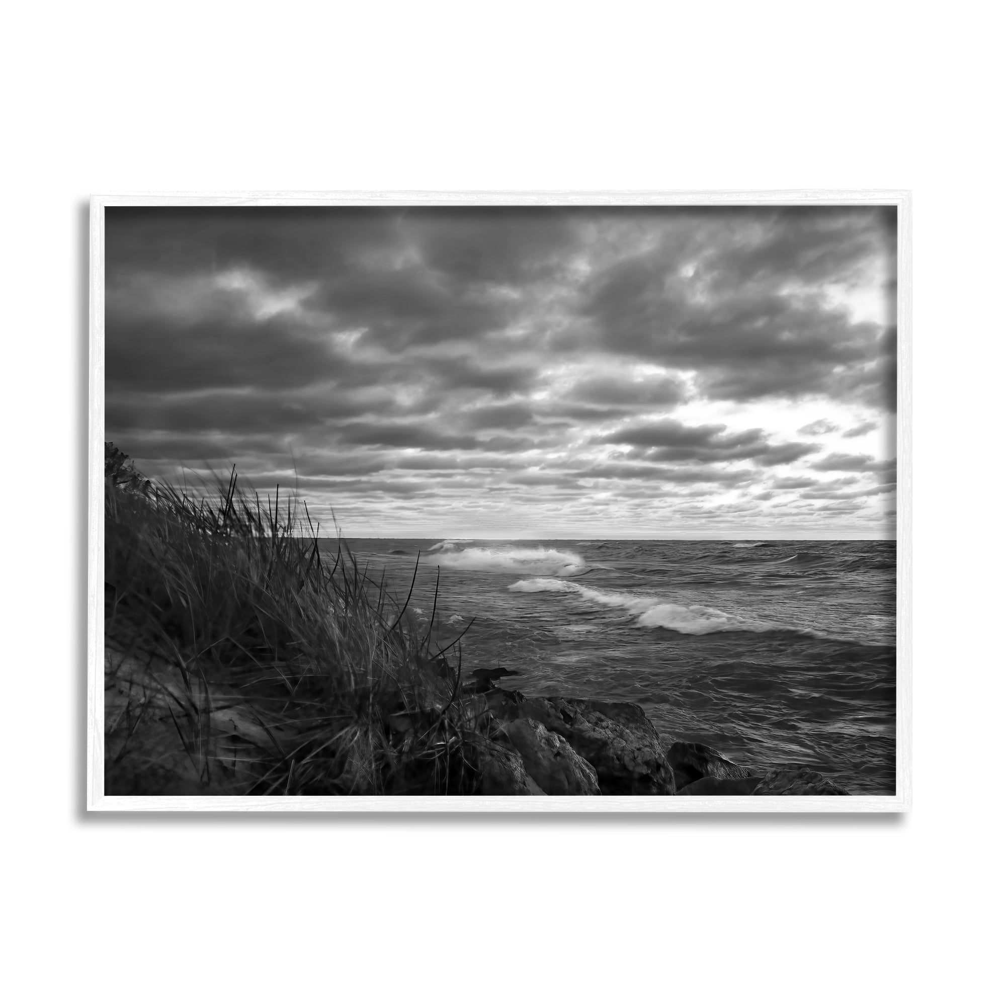 Stupell Industries Stormy Sea Photography Landscape Photography White Framed Art Print Wall Art, 14 x 11