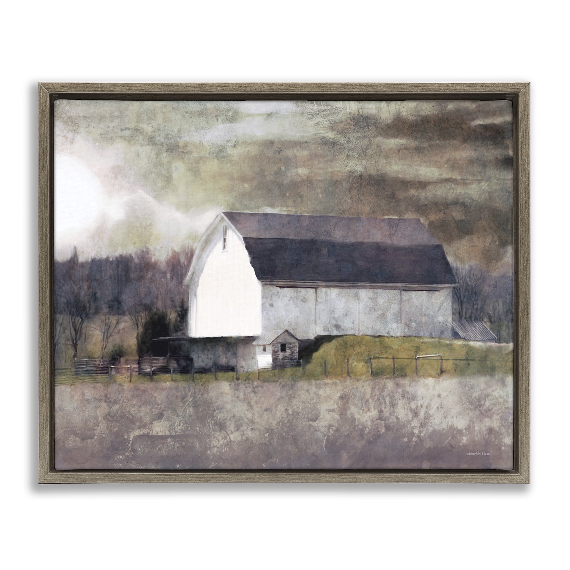 Stupell Industries Stormy Sky Country Farm Barn Landscape Painting Brown Floater Framed Canvas Art Print Wall Art, 21 x 17