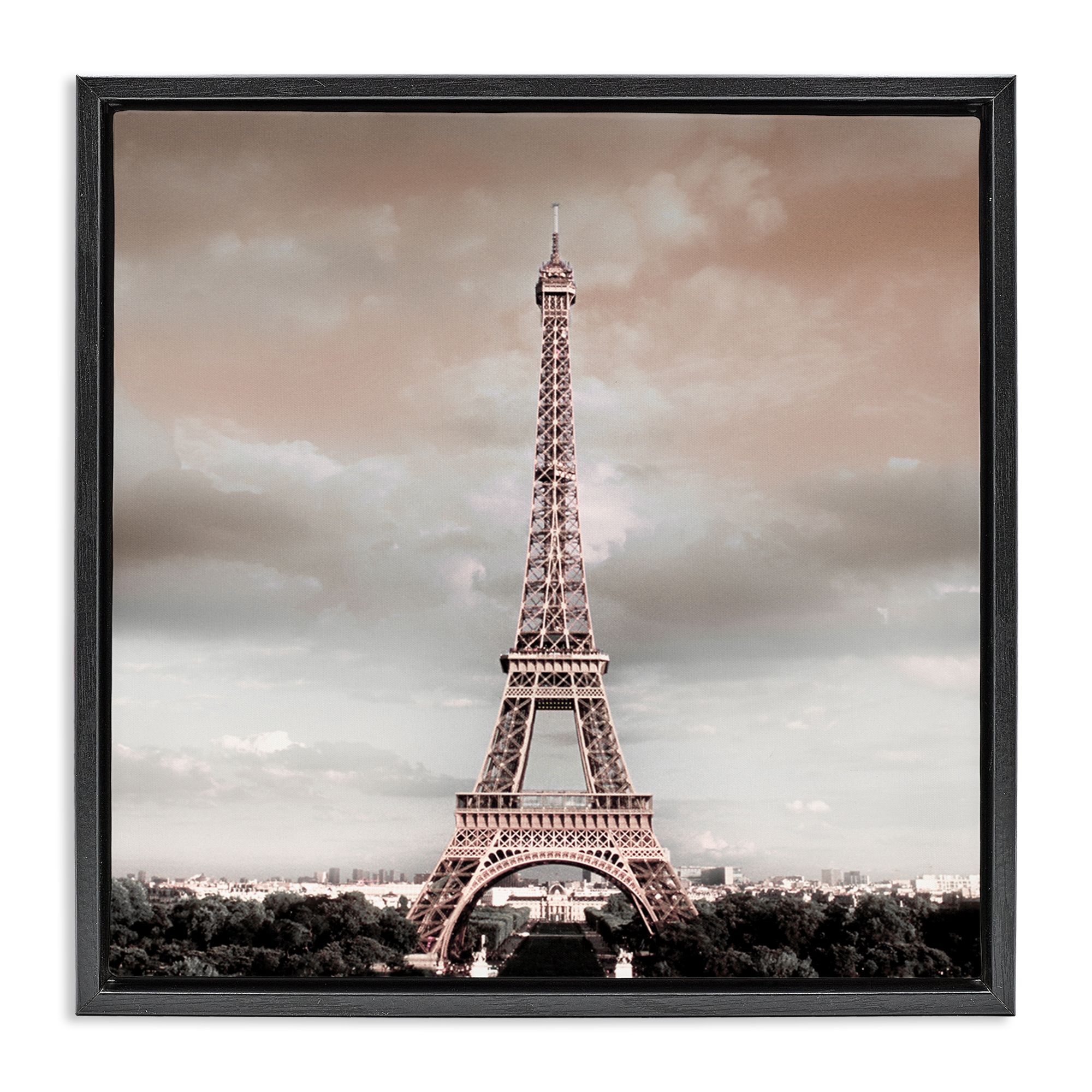 Stupell Industries Stormy View Eiffel Tower Cities & Countries Painting Black Floater Framed Canvas Art Print Wall Art, 18 x 18