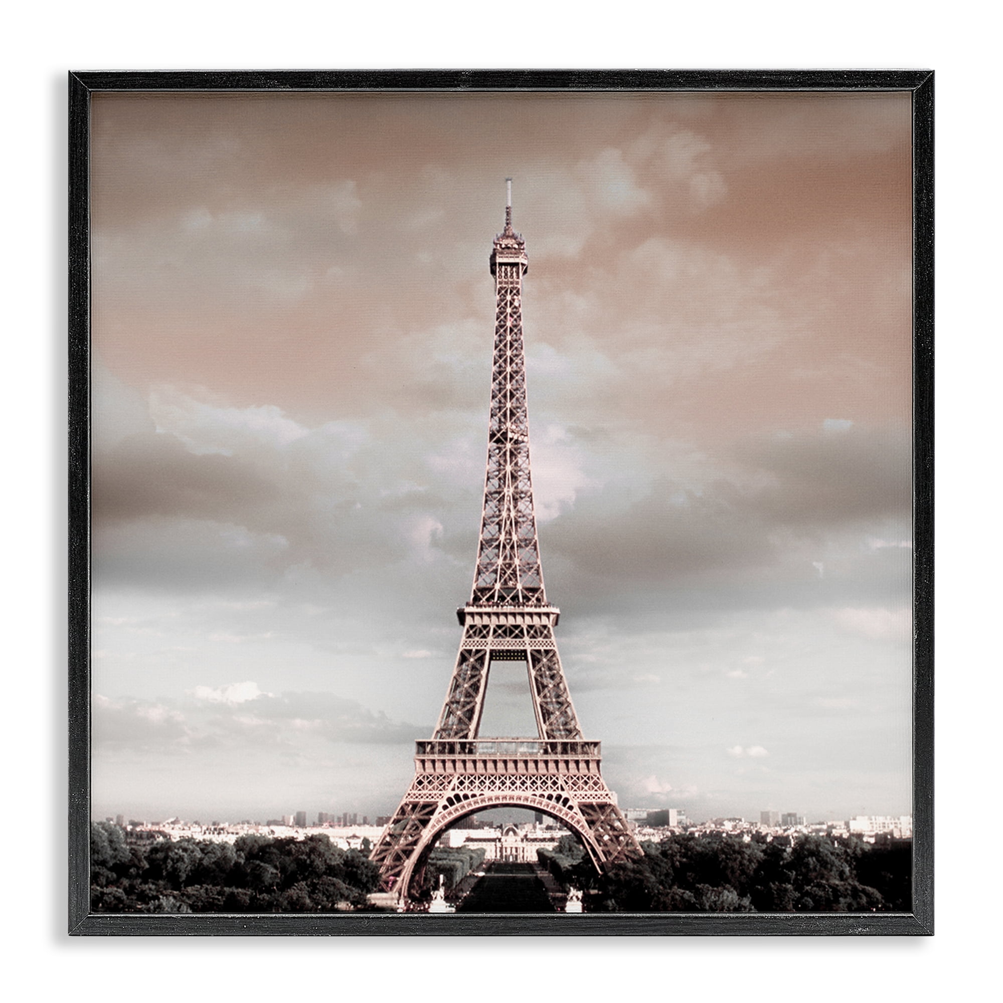 Stupell Industries Stormy View Eiffel Tower Cities & Countries Painting Black Framed Art Print Wall Art, 17 x 17