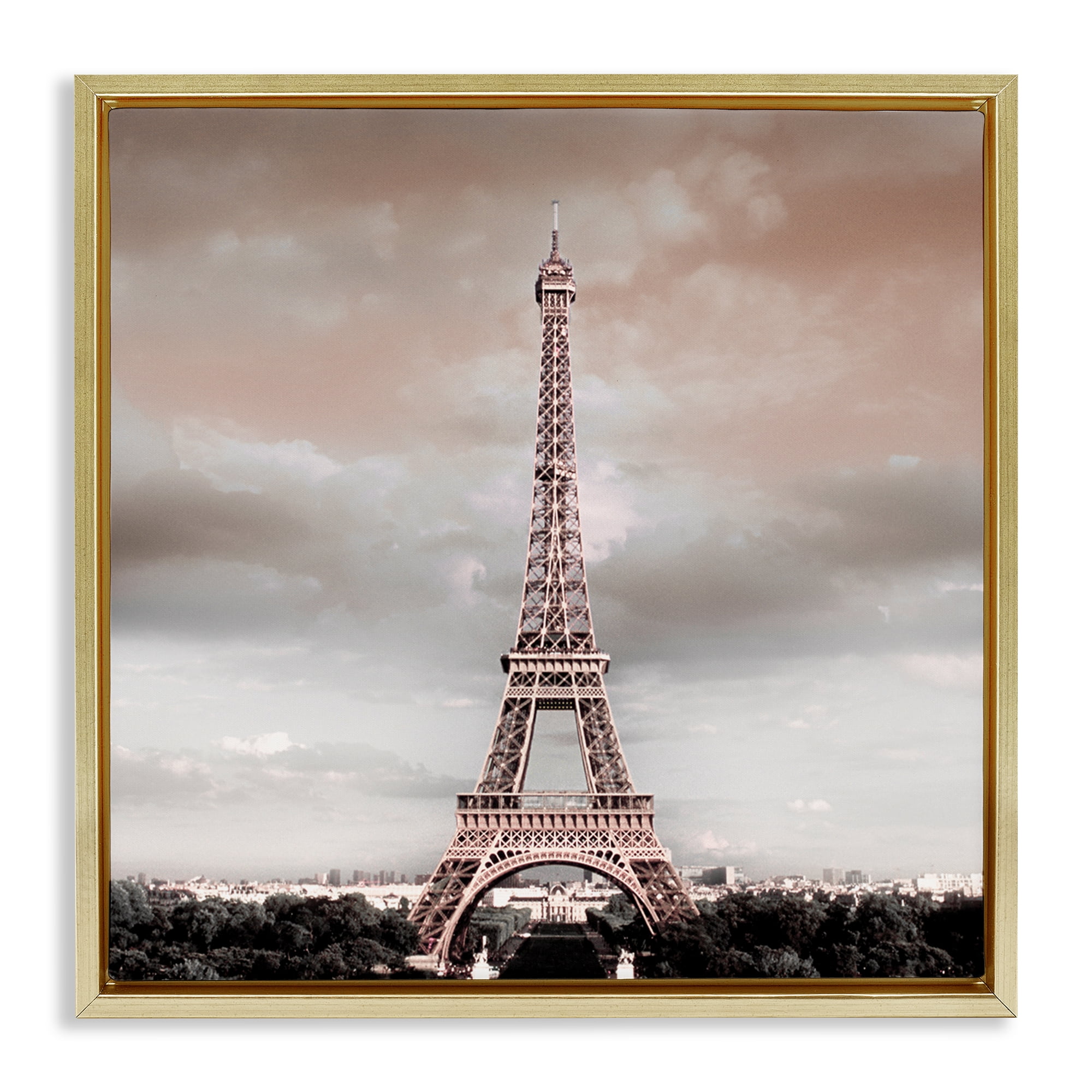 Stupell Industries Stormy View Eiffel Tower Cities & Countries Painting Gold Floater Framed Canvas Art Print Wall Art, 25 x 25