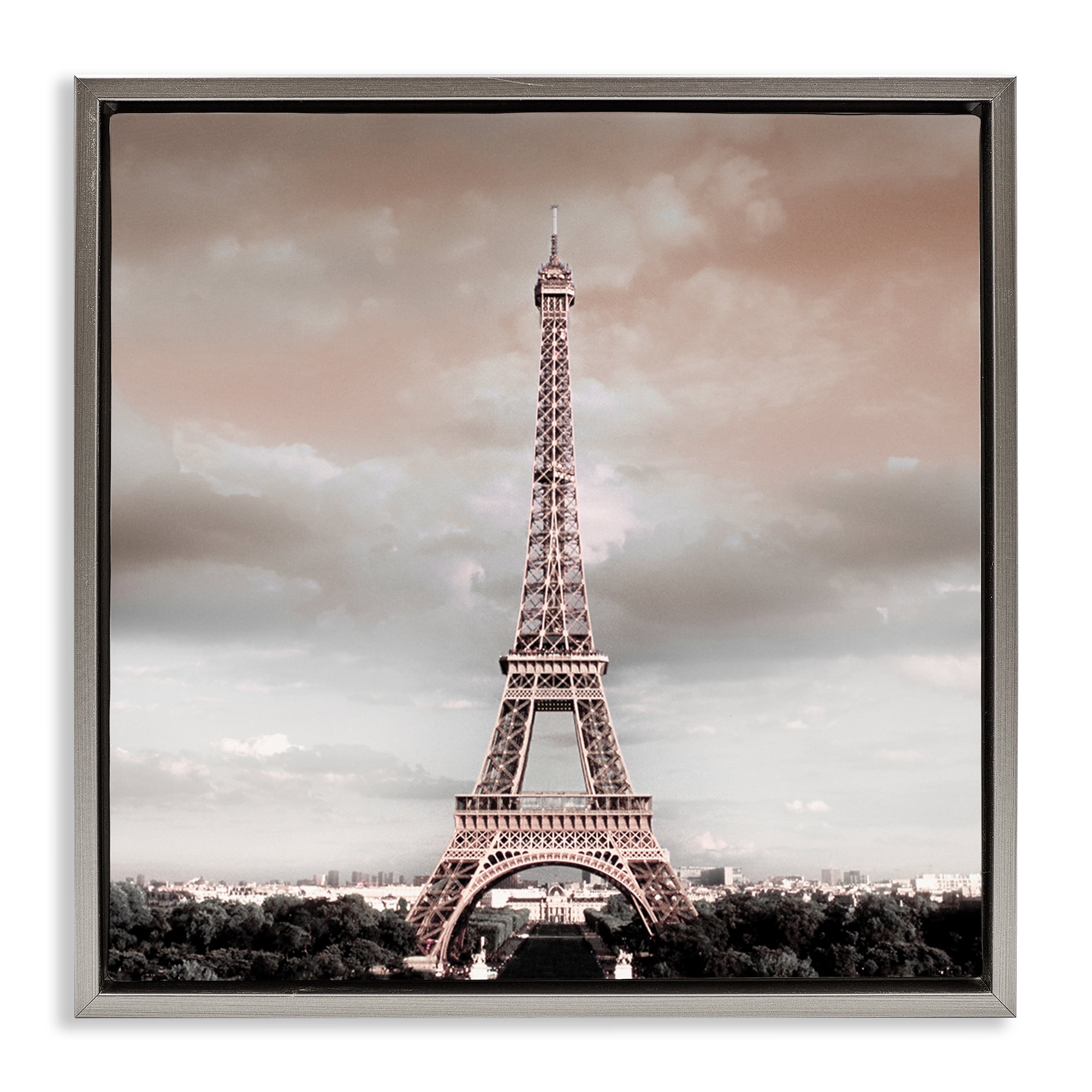 Stupell Industries Stormy View Eiffel Tower Cities & Countries Painting Gray Floater Framed Canvas Art Print Wall Art, 25 x 25