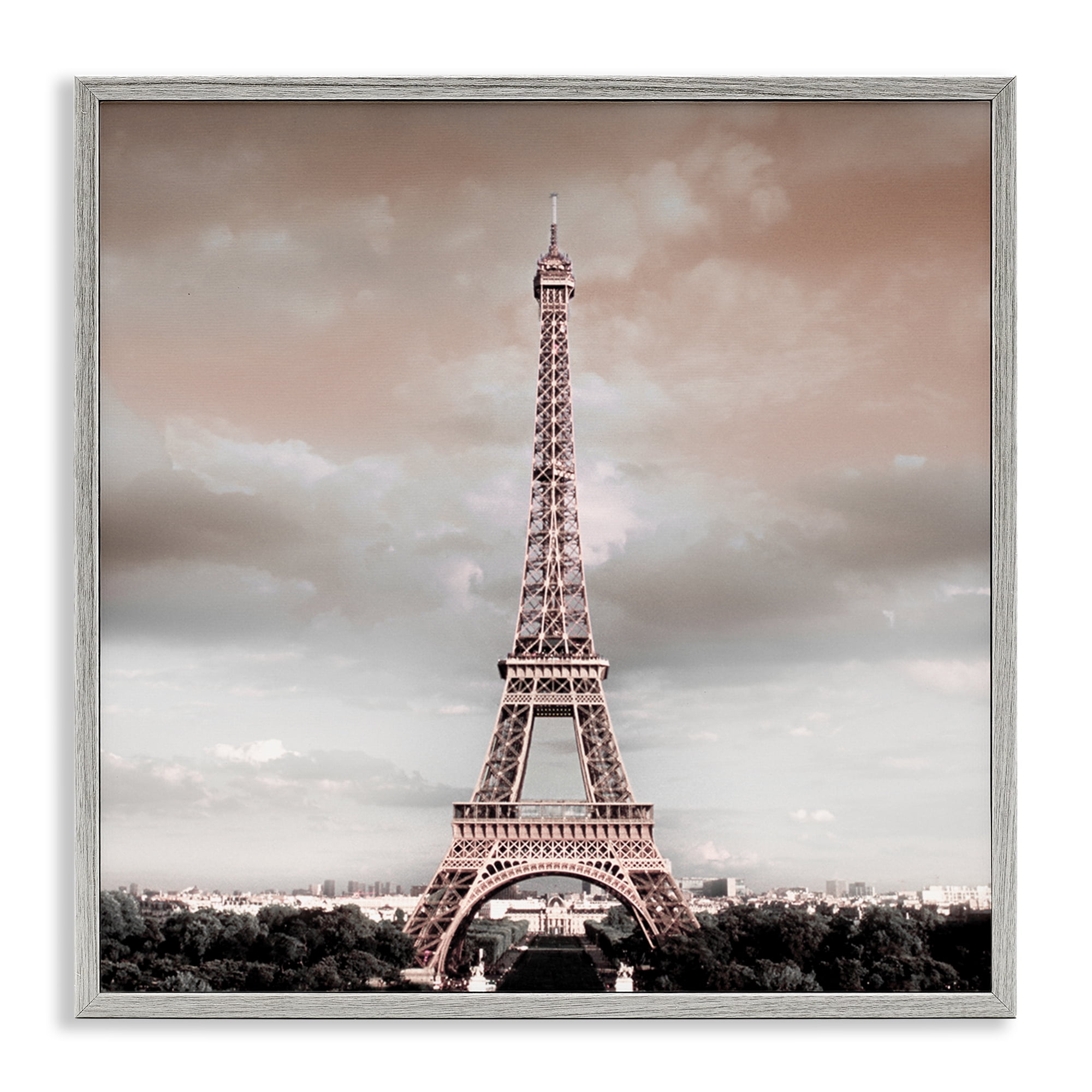 Stupell Industries Stormy View Eiffel Tower Cities & Countries Painting Gray Framed Art Print Wall Art, 12 x 12
