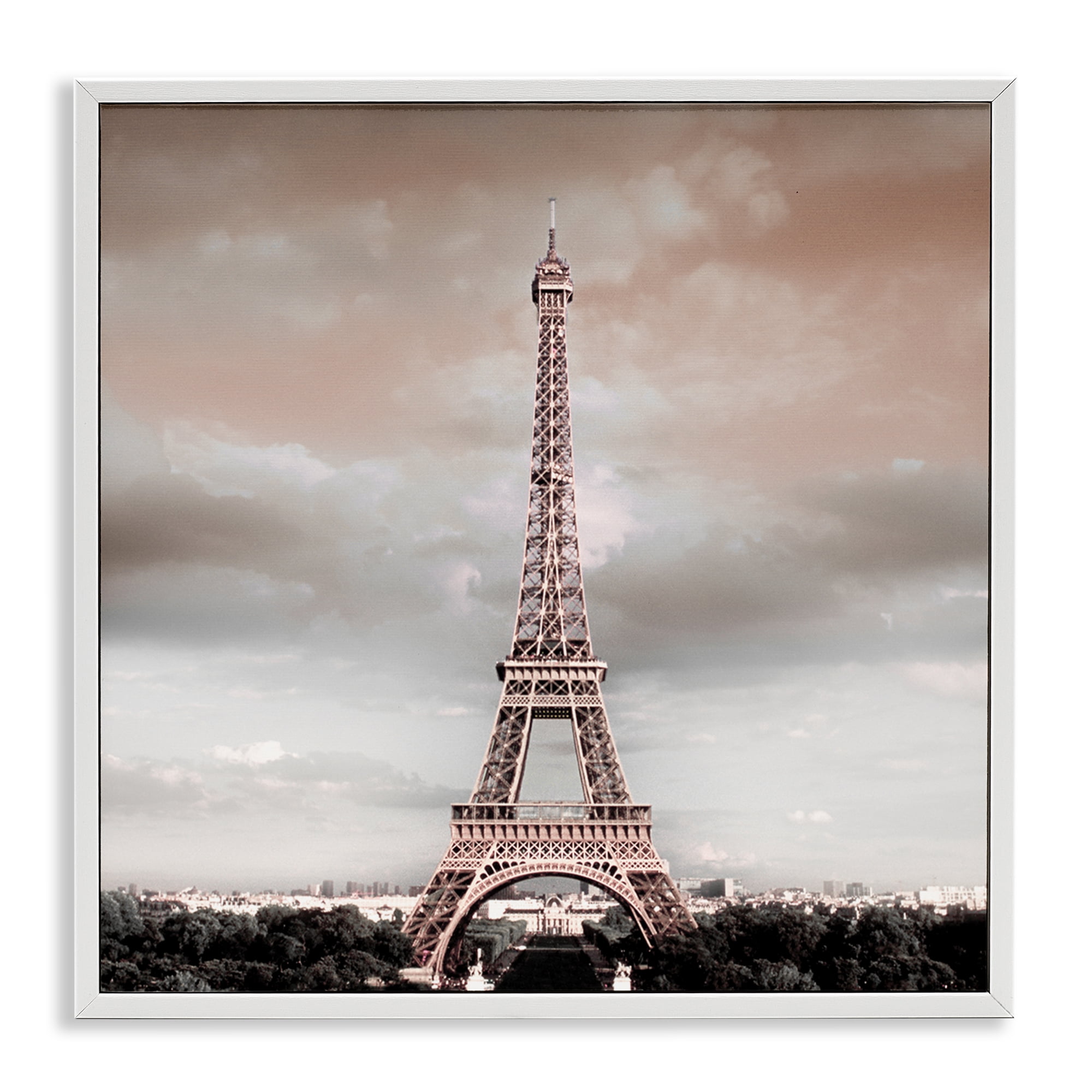 Stupell Industries Stormy View Eiffel Tower Cities & Countries Painting White Framed Art Print Wall Art, 12 x 12
