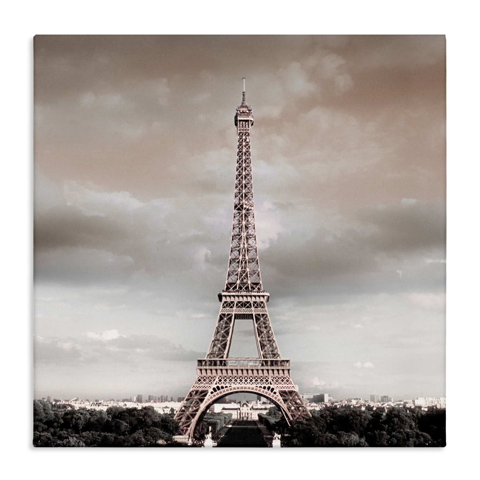 Stupell Industries Stormy View Eiffel Tower Cities & Countries Painting Wrapped Canvas Art Print Wall Art, 24 x 24