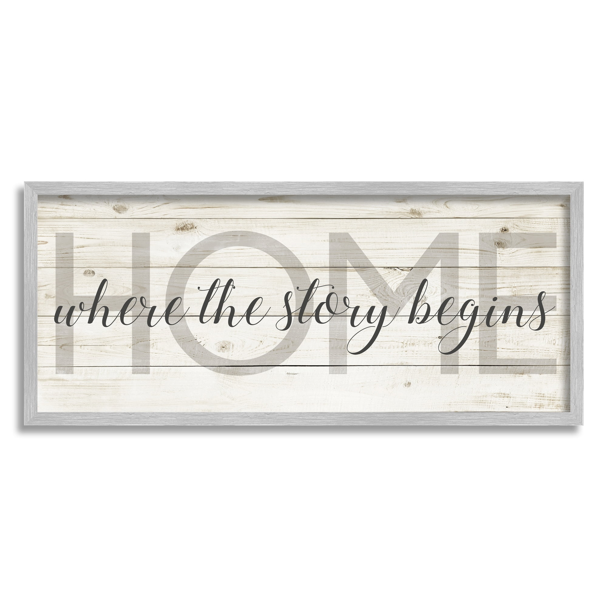 Stupell Industries Story Begins Family Home Inspirational Word Textured Wood Design, 13 x 30,Design by Anna Quach