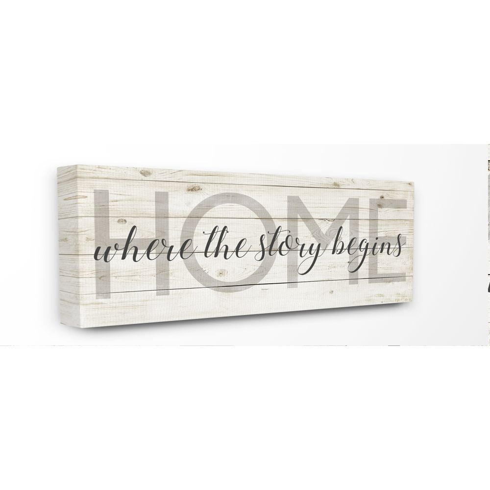 Stupell Industries Story Begins Family Home Inspirational Word Textured Wood Design Canvas Wall Art by Anna Quach