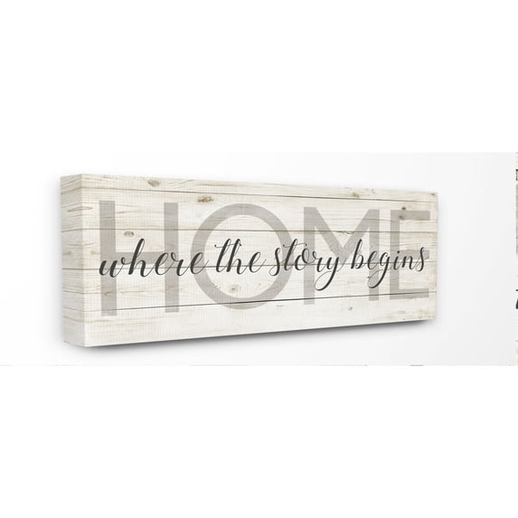 Stupell Industries Story Begins Family Home Inspirational Word Textured Wood Design Canvas Wall Art by Anna Quach