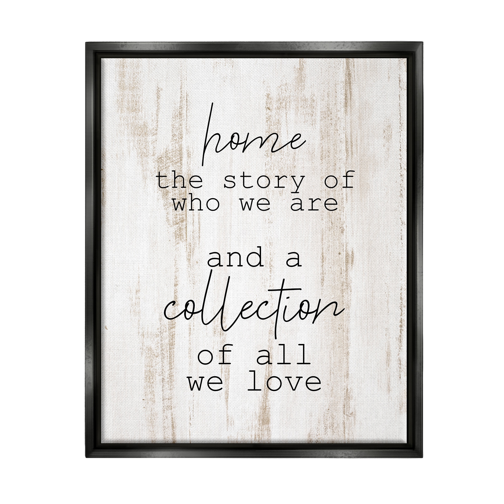 Stupell Industries Story Of Who We Are Uplifting Loving Home Quote Graphic Art Jet Black Floating Framed Canvas Print Wall Art, Design by Kim Allen