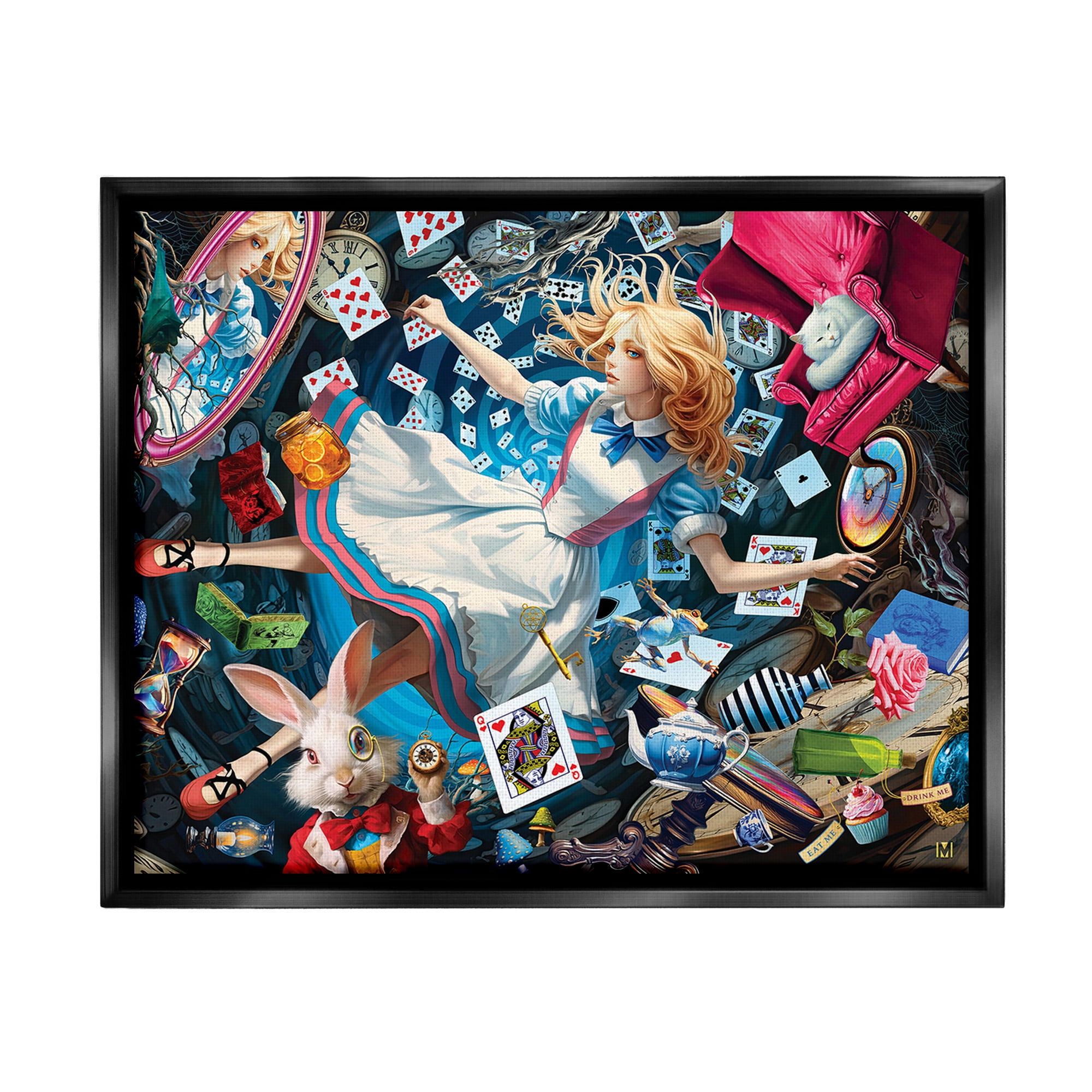 Stupell Industries Storybook Tale Collage Animals & Insects Painting Black Floater Framed Canvas Art Print Wall Art, 21 x 17