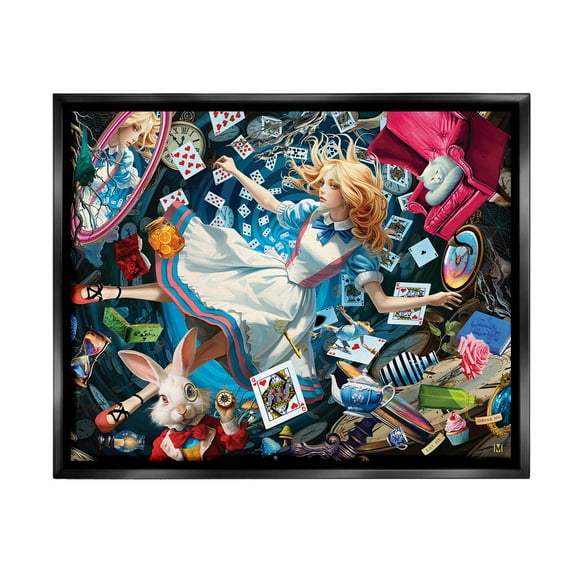 Stupell Industries Storybook Tale Collage Animals & Insects Painting Black Floater Framed Canvas Art Print Wall Art, 21 x 17