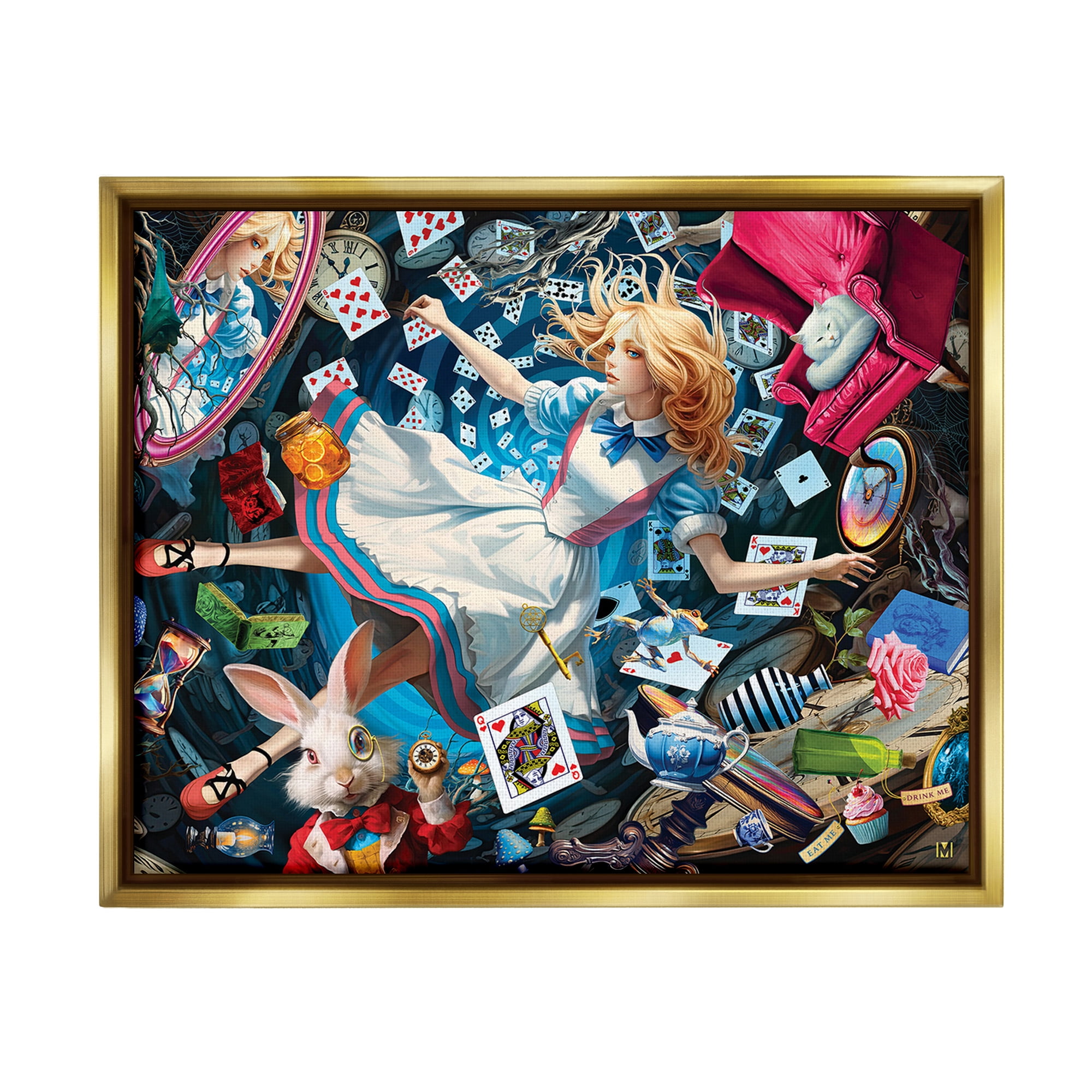 Stupell Industries Storybook Tale Collage Animals & Insects Painting Gold Floater Framed Canvas Art Print Wall Art, 21 x 17