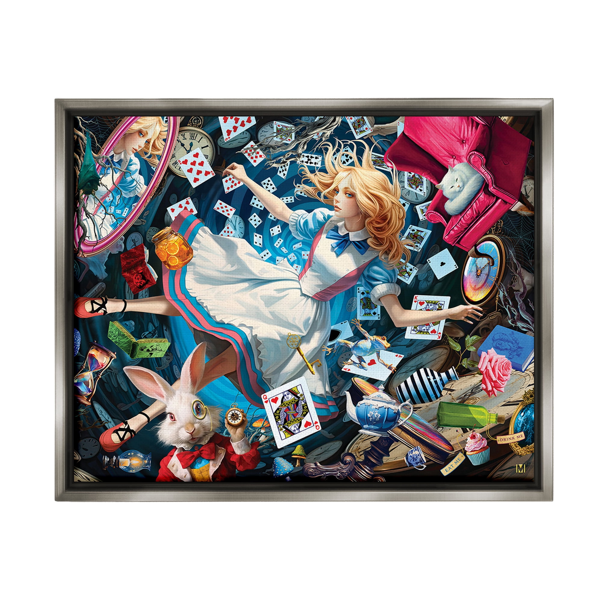 Stupell Industries Storybook Tale Collage Animals & Insects Painting Gray Floater Framed Canvas Art Print Wall Art, 31 x 25