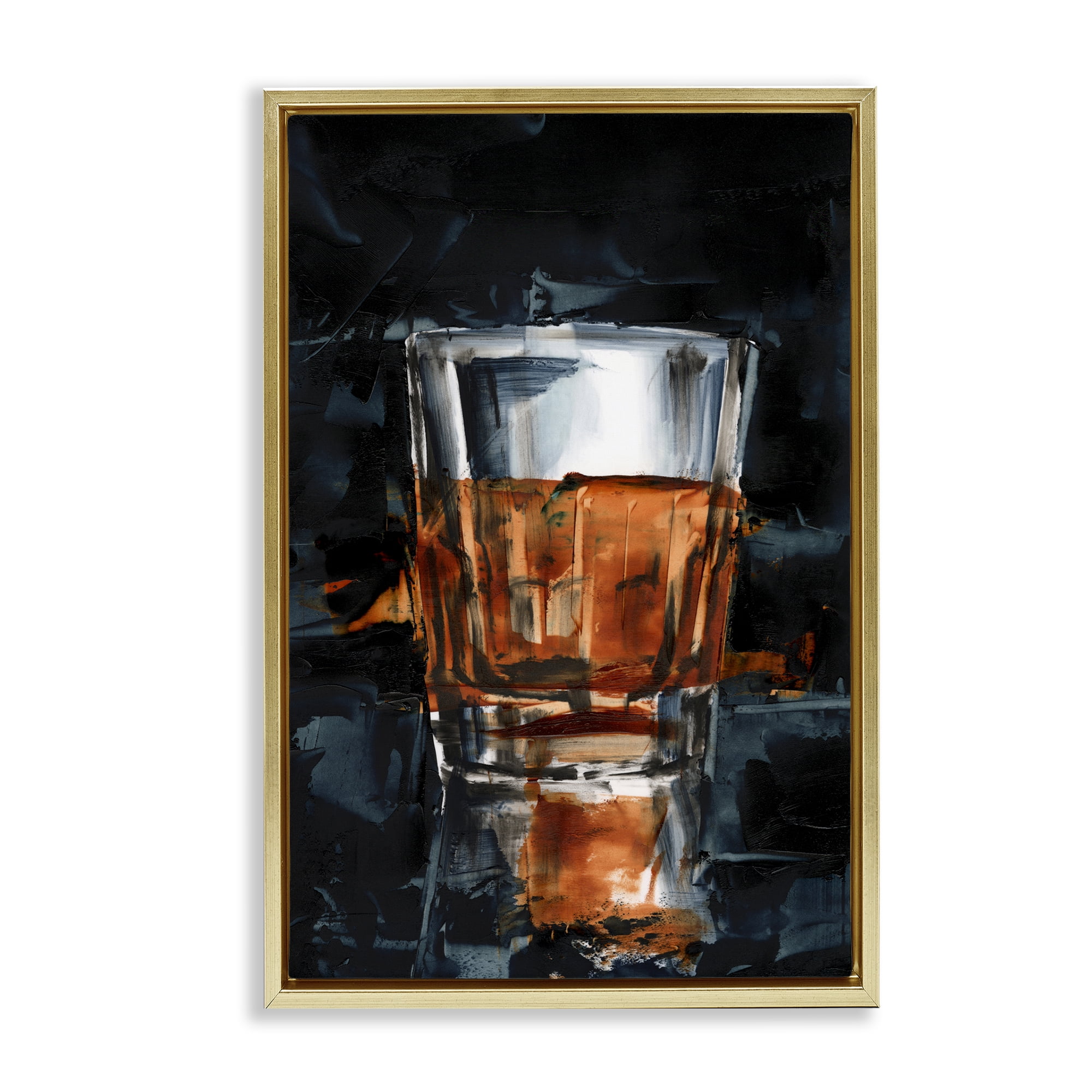 Stupell Industries Straight Whiskey Glass Food & Beverage Painting Gold Floater Framed Canvas Art Print Wall Art, 17 x 25