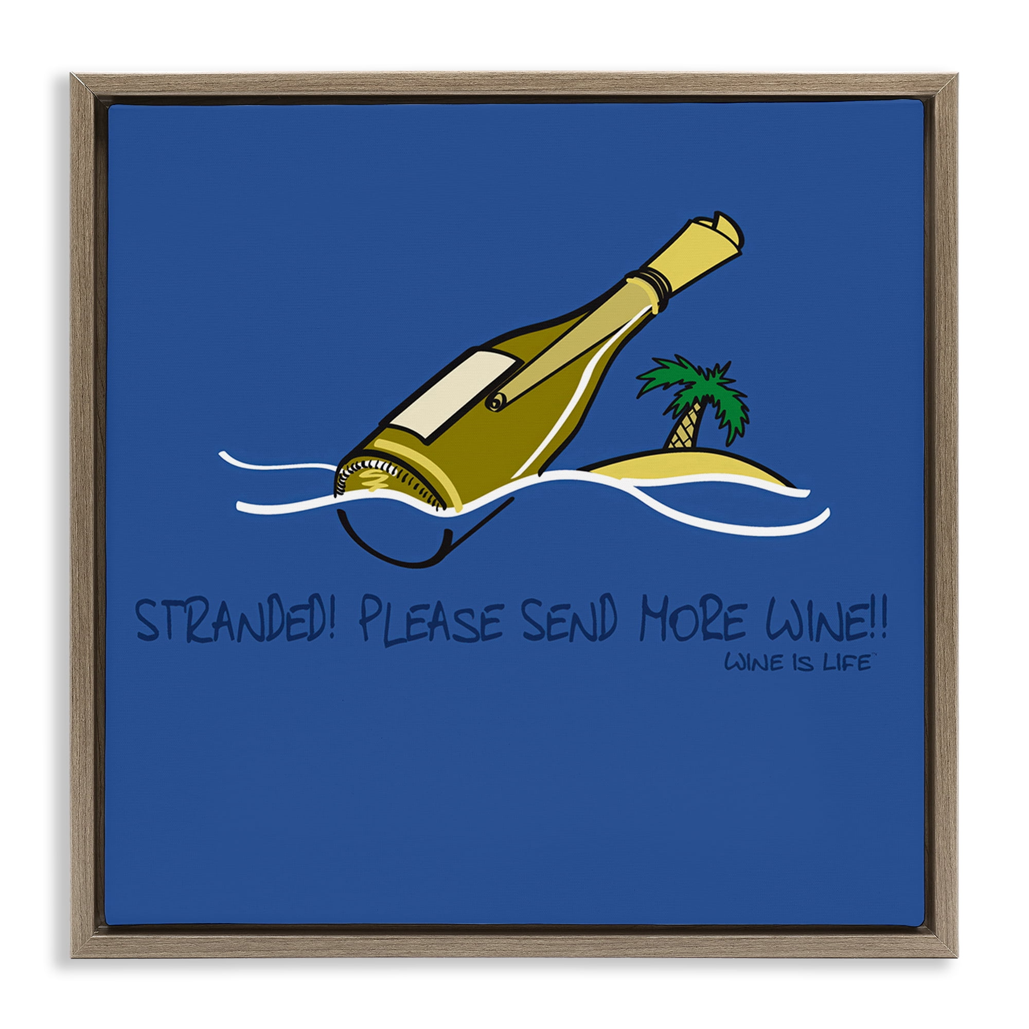 Stupell Industries Stranded Send More Wine Food & Beverage Painting Brown Floater Framed Canvas Art Print Wall Art, 18 x 18