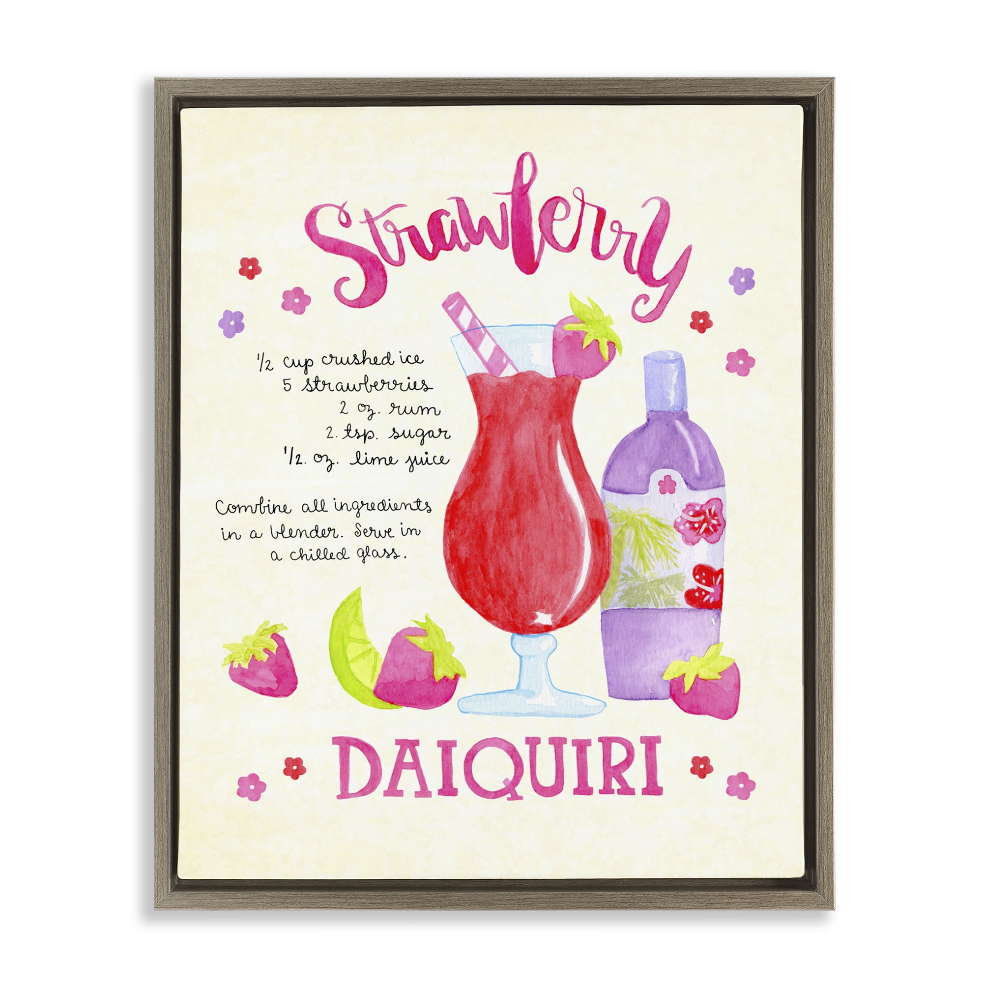 Stupell Industries Strawberry Daiquiri Recipe Food & Beverage Painting Brown Floater Framed Canvas Art Print Wall Art, 25 x 31