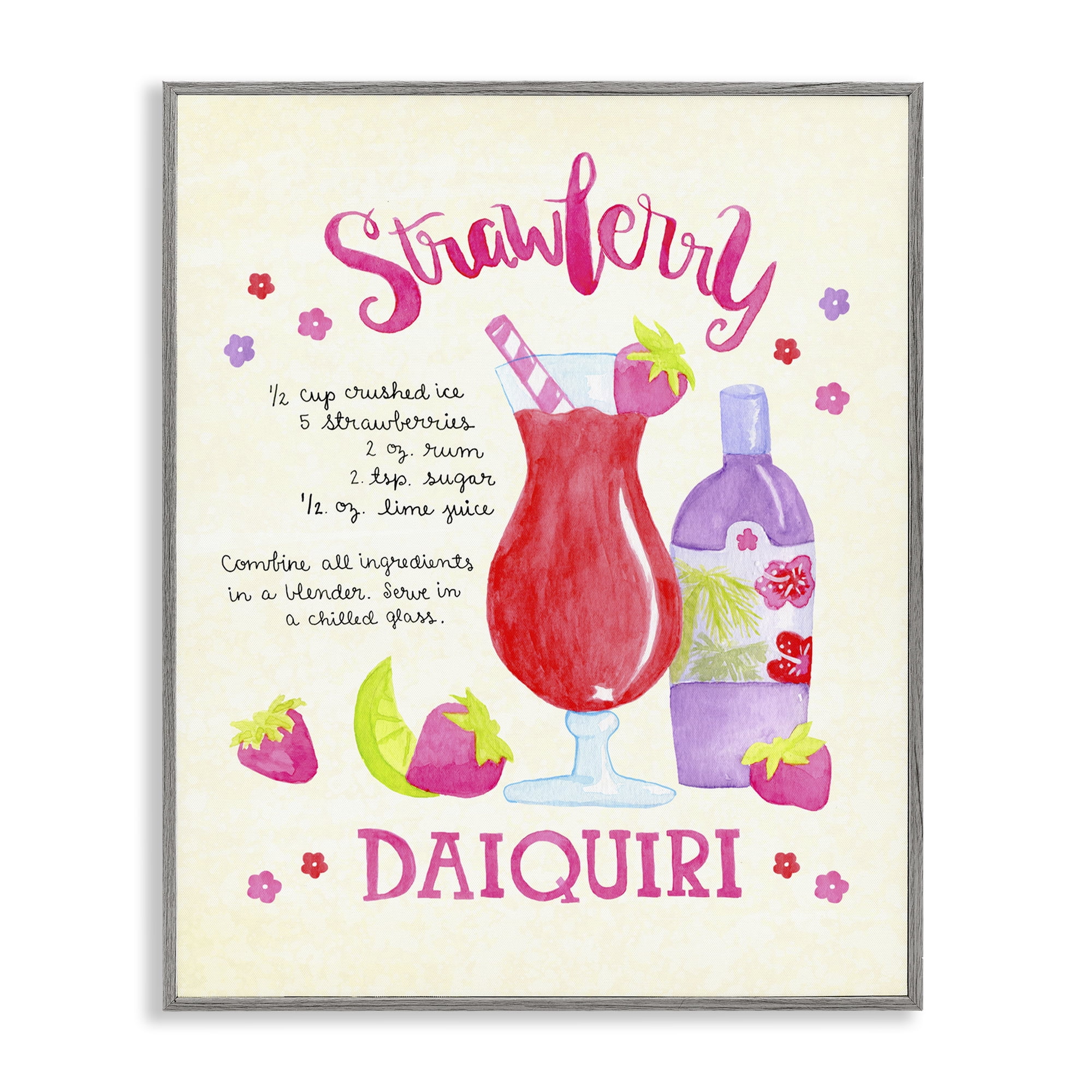 Stupell Industries Strawberry Daiquiri Recipe Food & Beverage Painting Gray Framed Art Print Wall Art, 16 x 20
