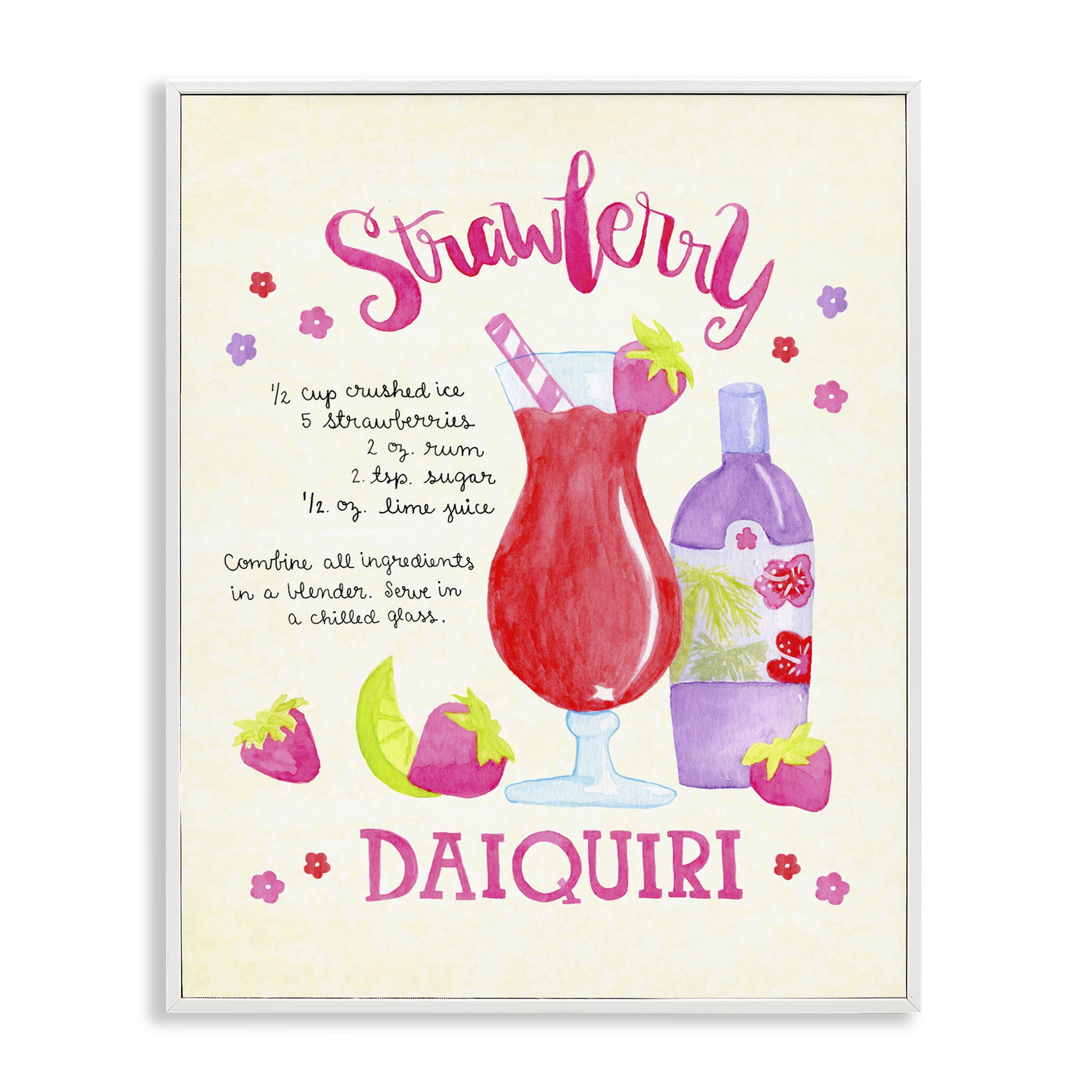 Stupell Industries Strawberry Daiquiri Recipe Food & Beverage Painting White Framed Art Print Wall Art, 11 x 14