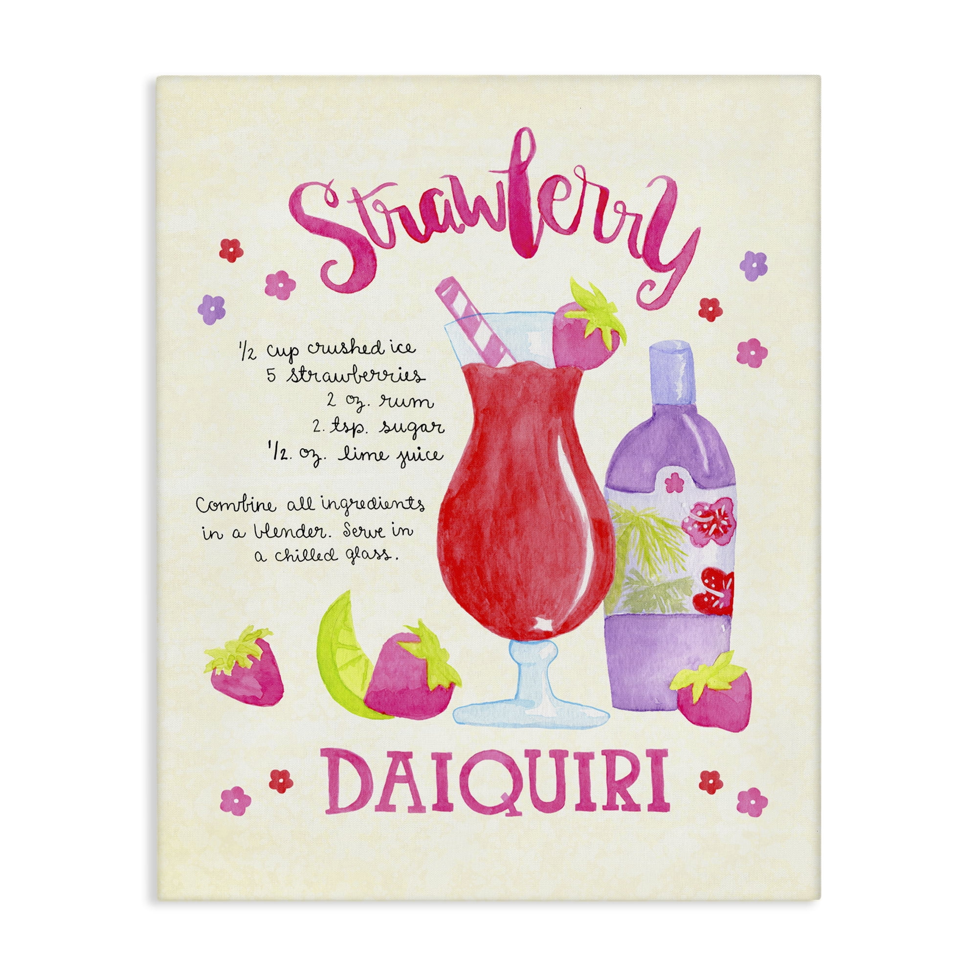 Stupell Industries Strawberry Daiquiri Recipe Food & Beverage Painting Wrapped Canvas Art Print Wall Art, 30 x 40