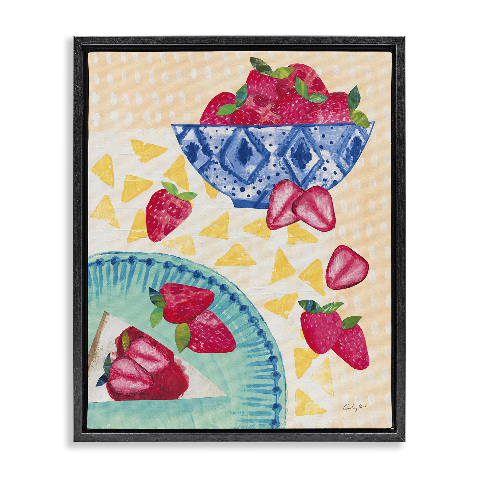 Stupell Industries Strawberry Dessert Tablescape Food & Beverage Painting Black Floater Framed Canvas Art Print Wall Art, 17 x 21