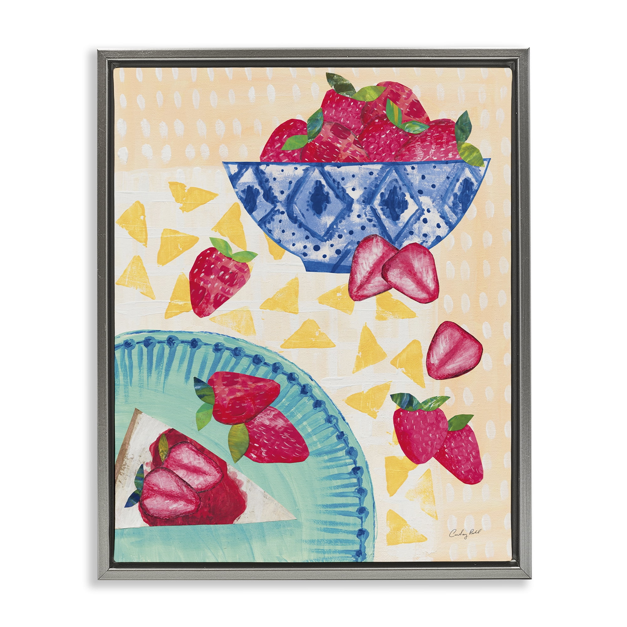 Stupell Industries Strawberry Dessert Tablescape Food & Beverage Painting Gray Floater Framed Canvas Art Print Wall Art, 25 x 31