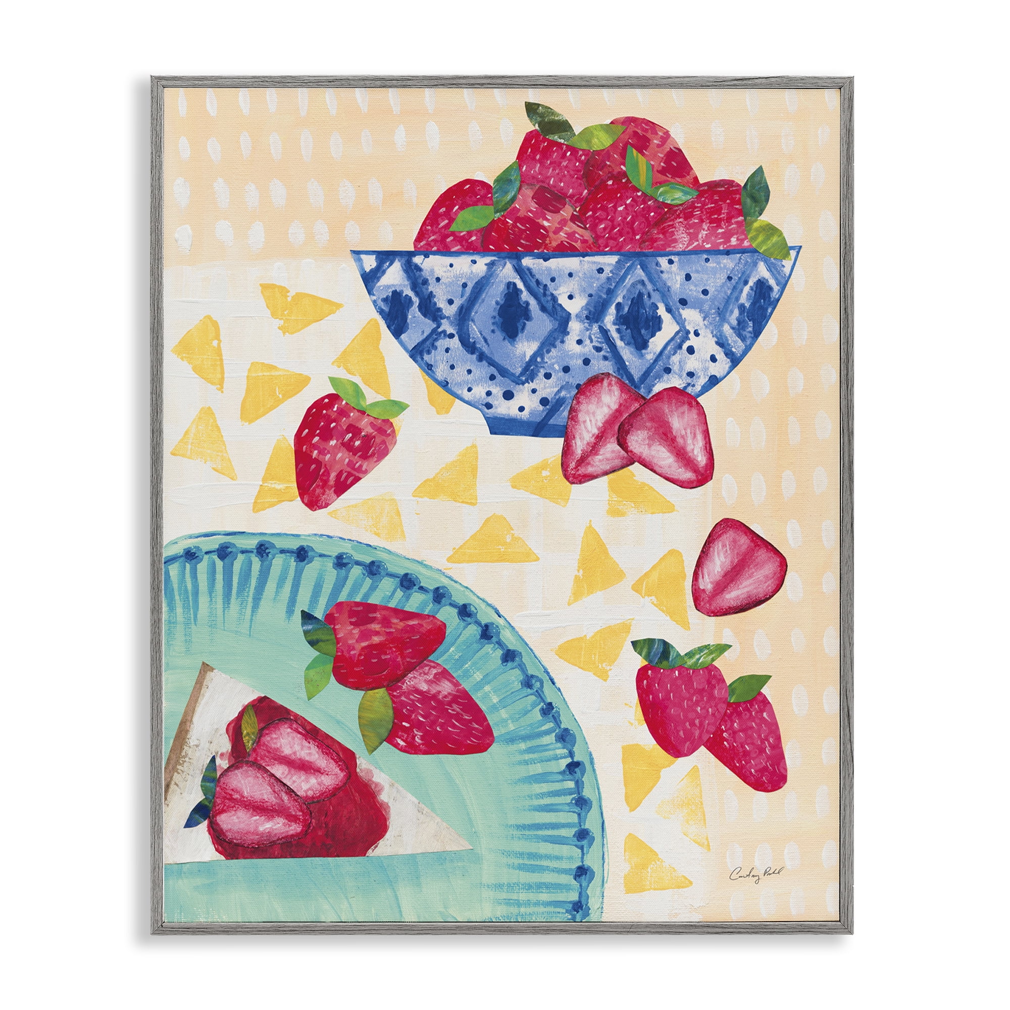 Stupell Industries Strawberry Dessert Tablescape Food & Beverage Painting Gray Framed Art Print Wall Art, 24 x 30