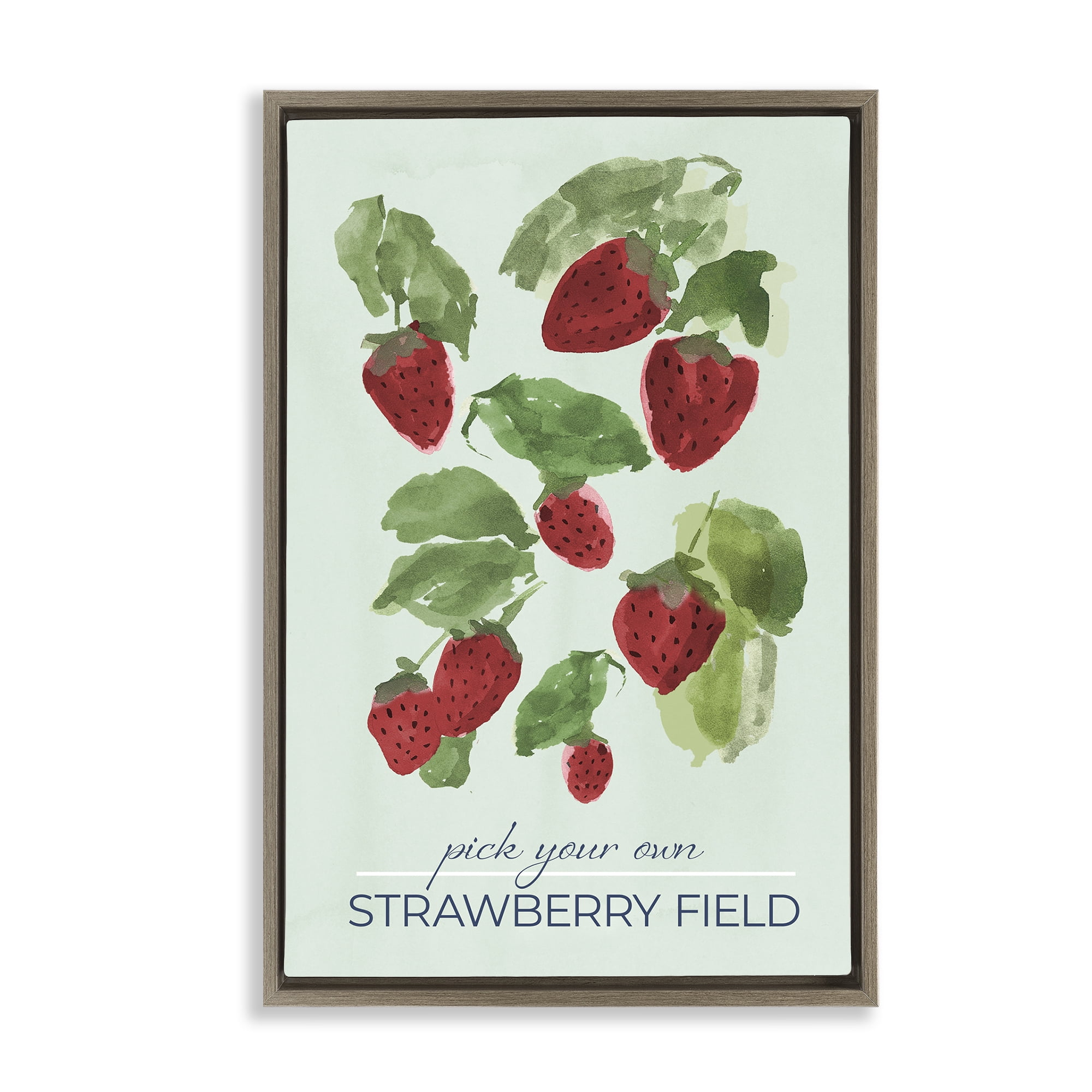 Stupell Industries Strawberry Field Pick Your Own Brown Framed Floater Canvas Wall Art, design by Lucille Price