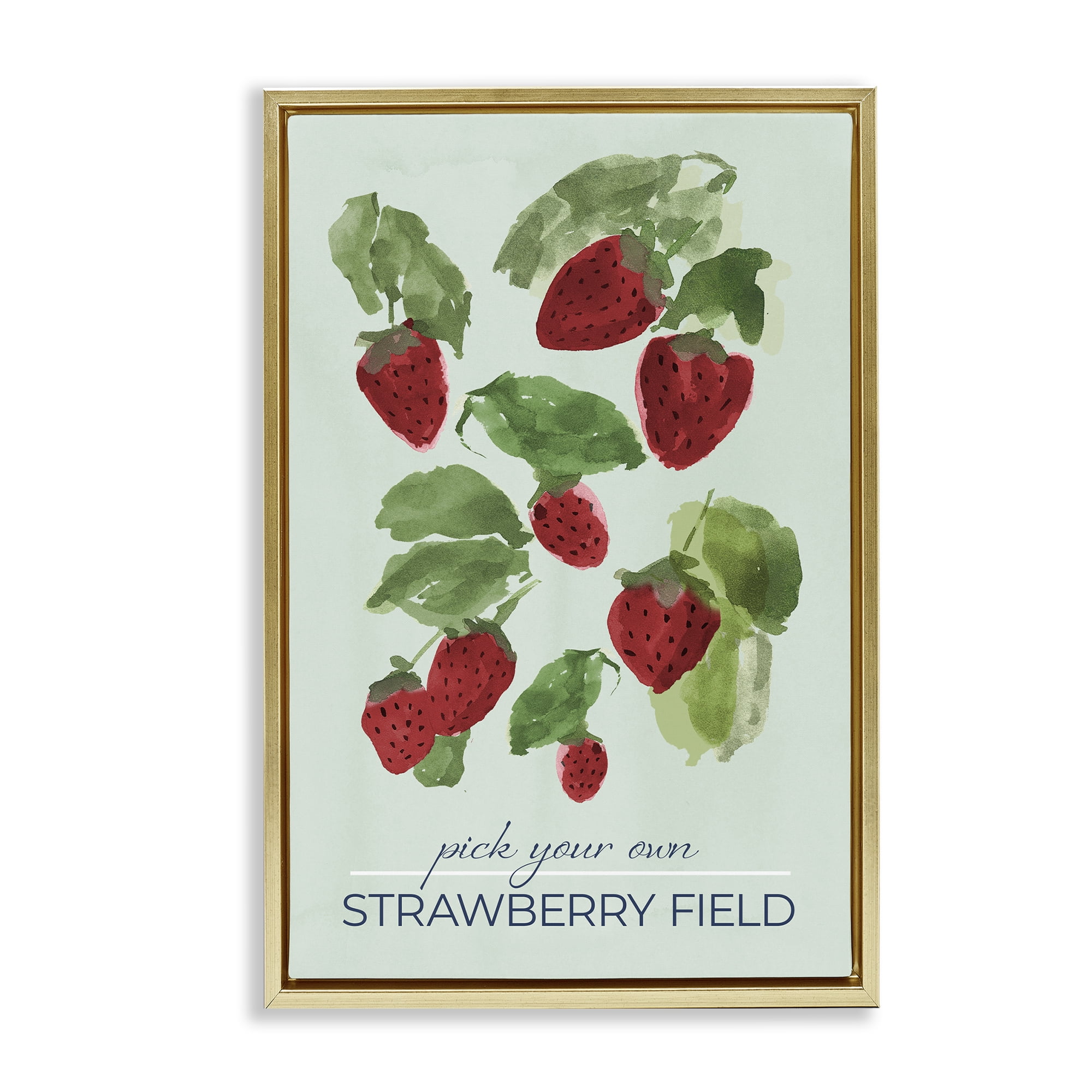 Stupell Industries Strawberry Field Pick Your Own Gold Framed Floater Canvas Wall Art, design by Lucille Price