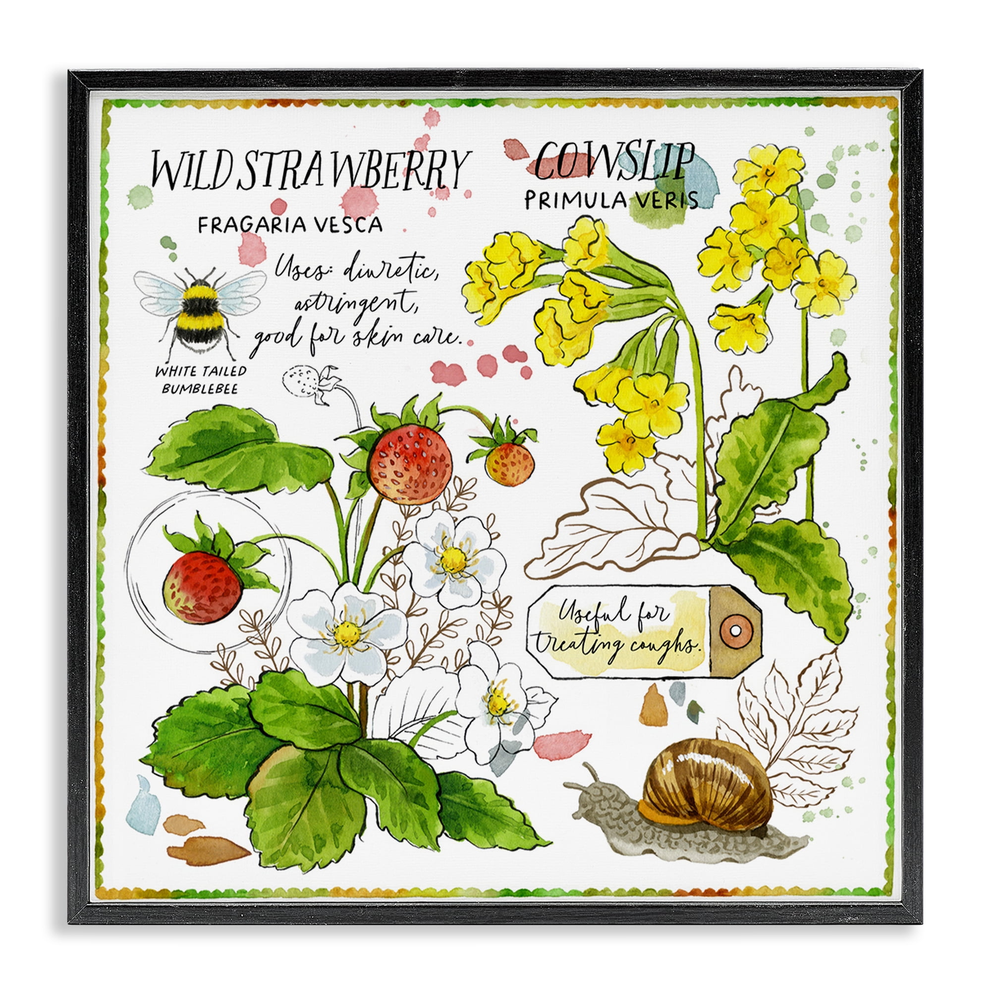 Stupell Industries Strawberry & Florals Uses Plants & Flowers Painting Black Framed Art Print Wall Art, 12 x 12
