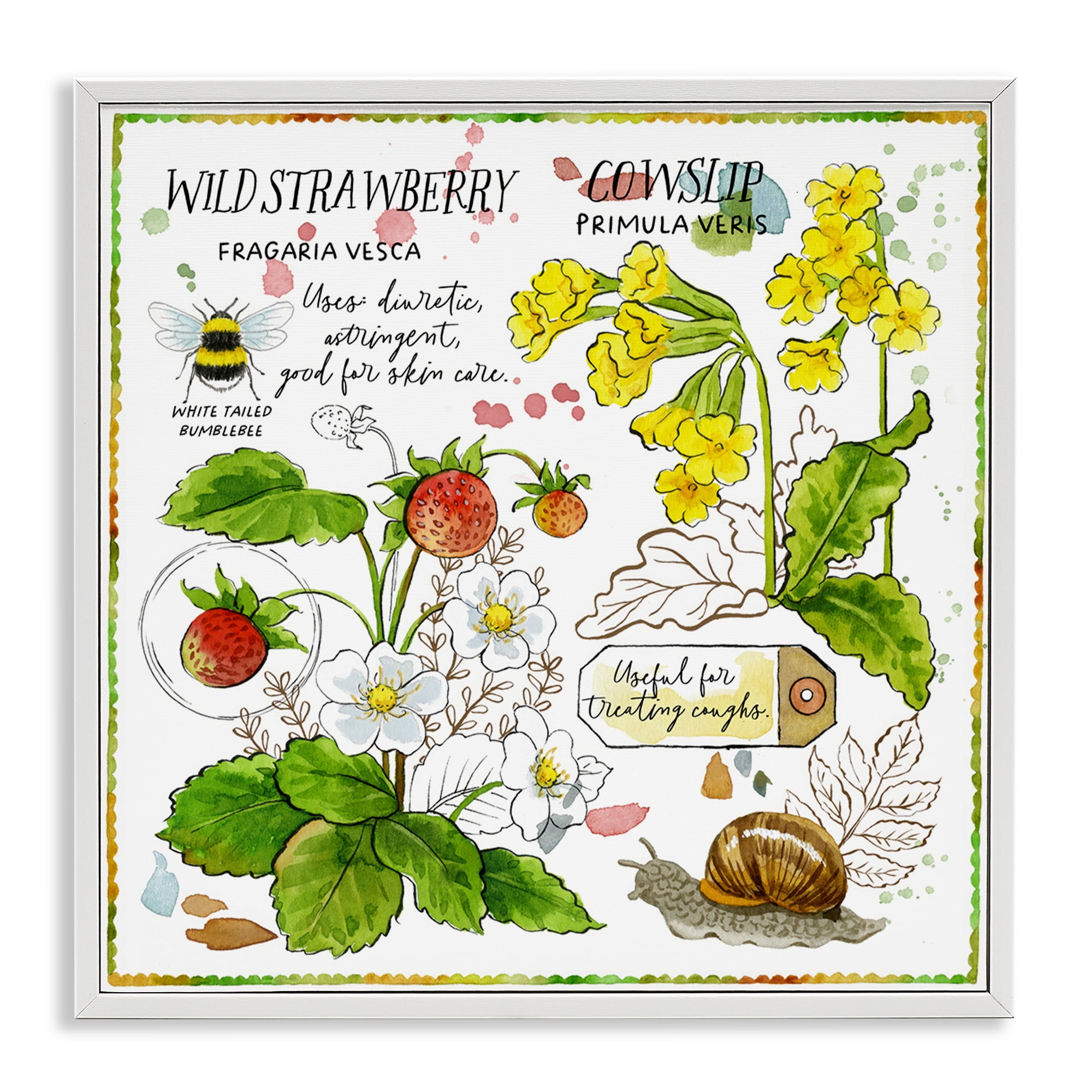 Stupell Industries Strawberry & Florals Uses Plants & Flowers Painting White Framed Art Print Wall Art, 17 x 17