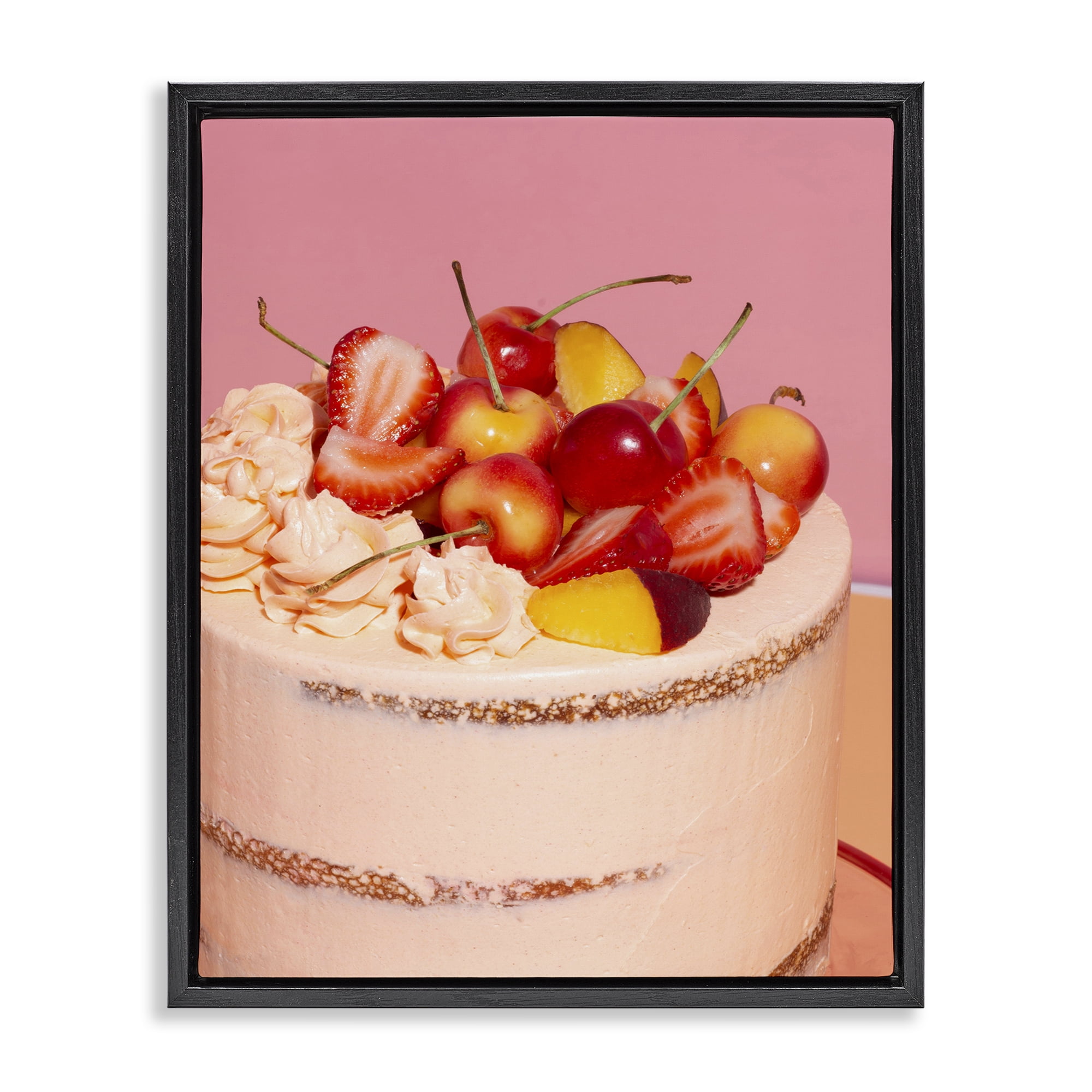 Stupell Industries Strawberry Fruit Cake Black Framed Floater Canvas Wall Art, design by LISH Creative