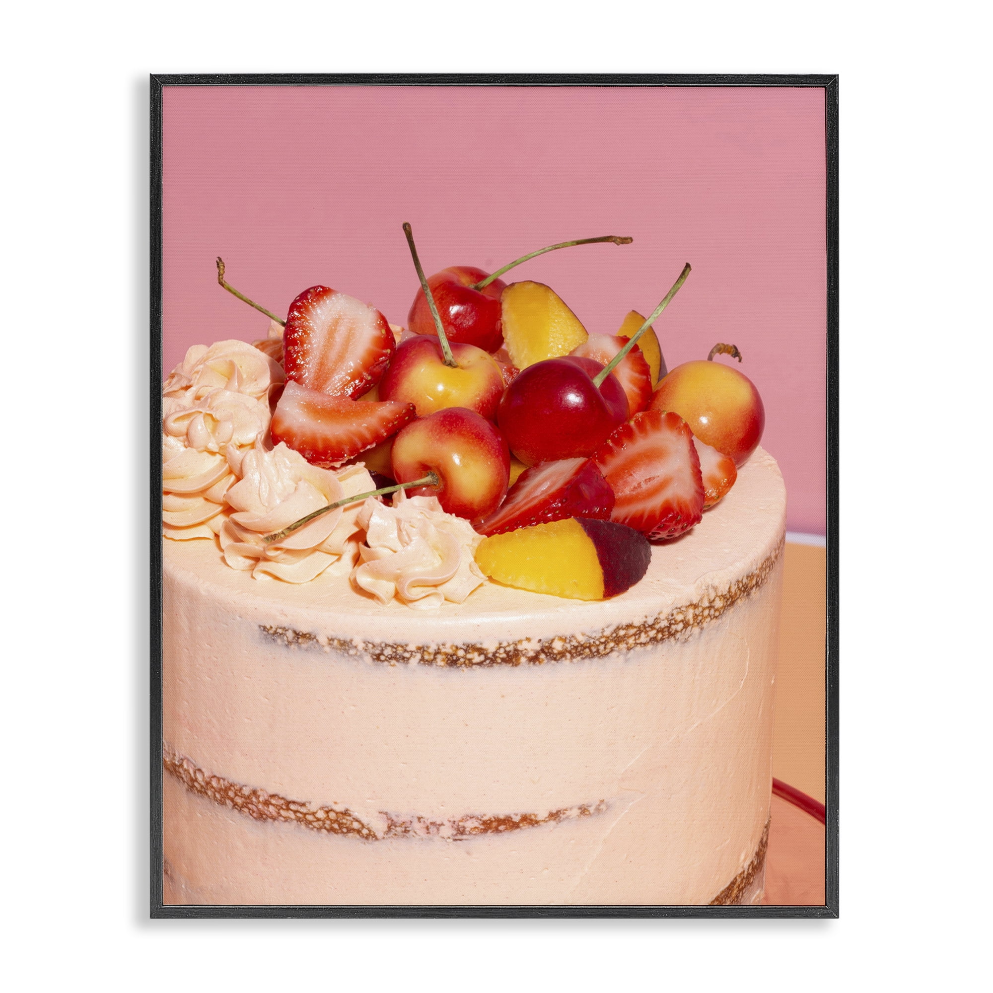 Stupell Industries Strawberry Fruit Cake Black Framed Giclee Art, design by LISH Creative